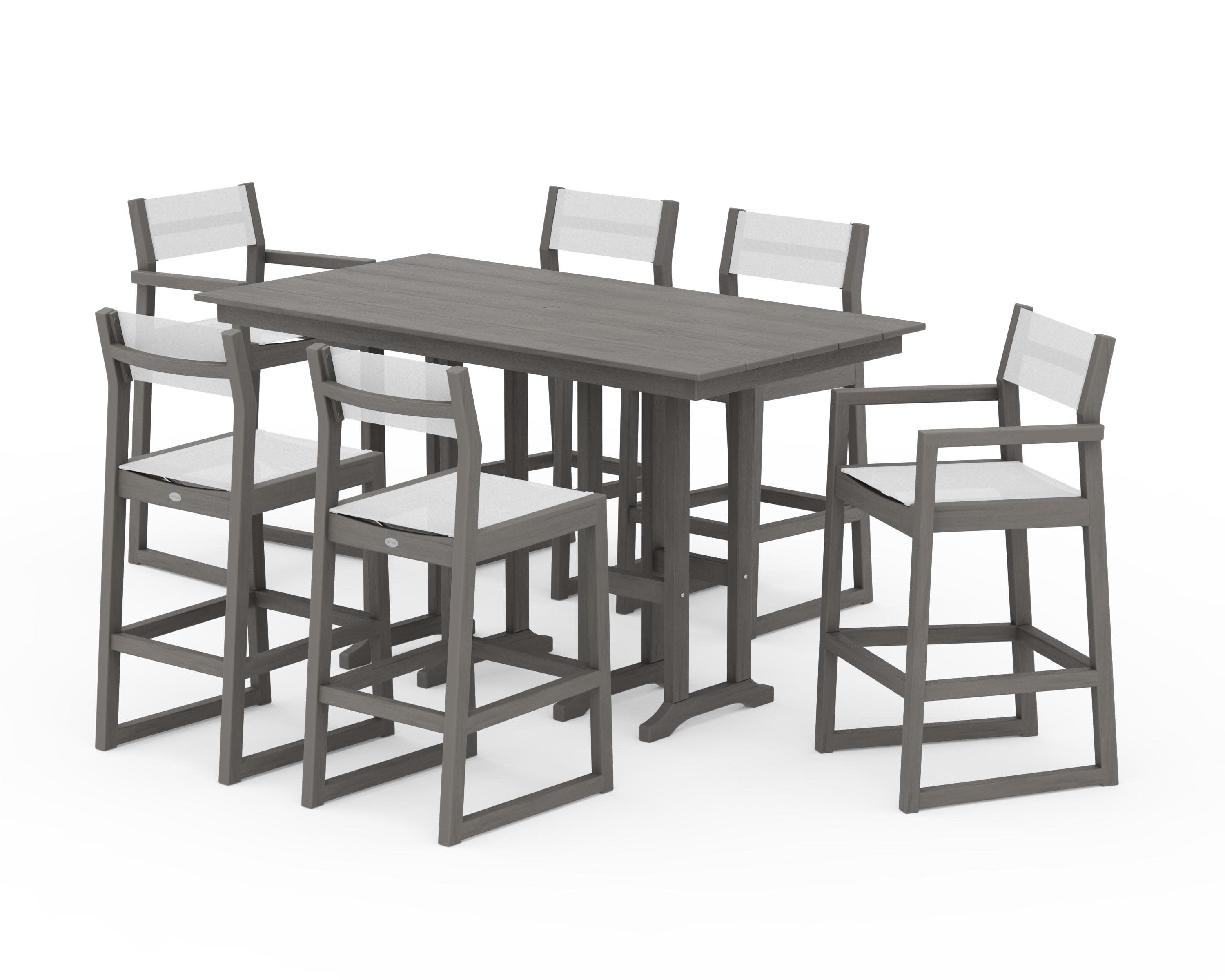 EDGE Sling 7-Piece Farmhouse Bar Set in Driftwood / White Sling