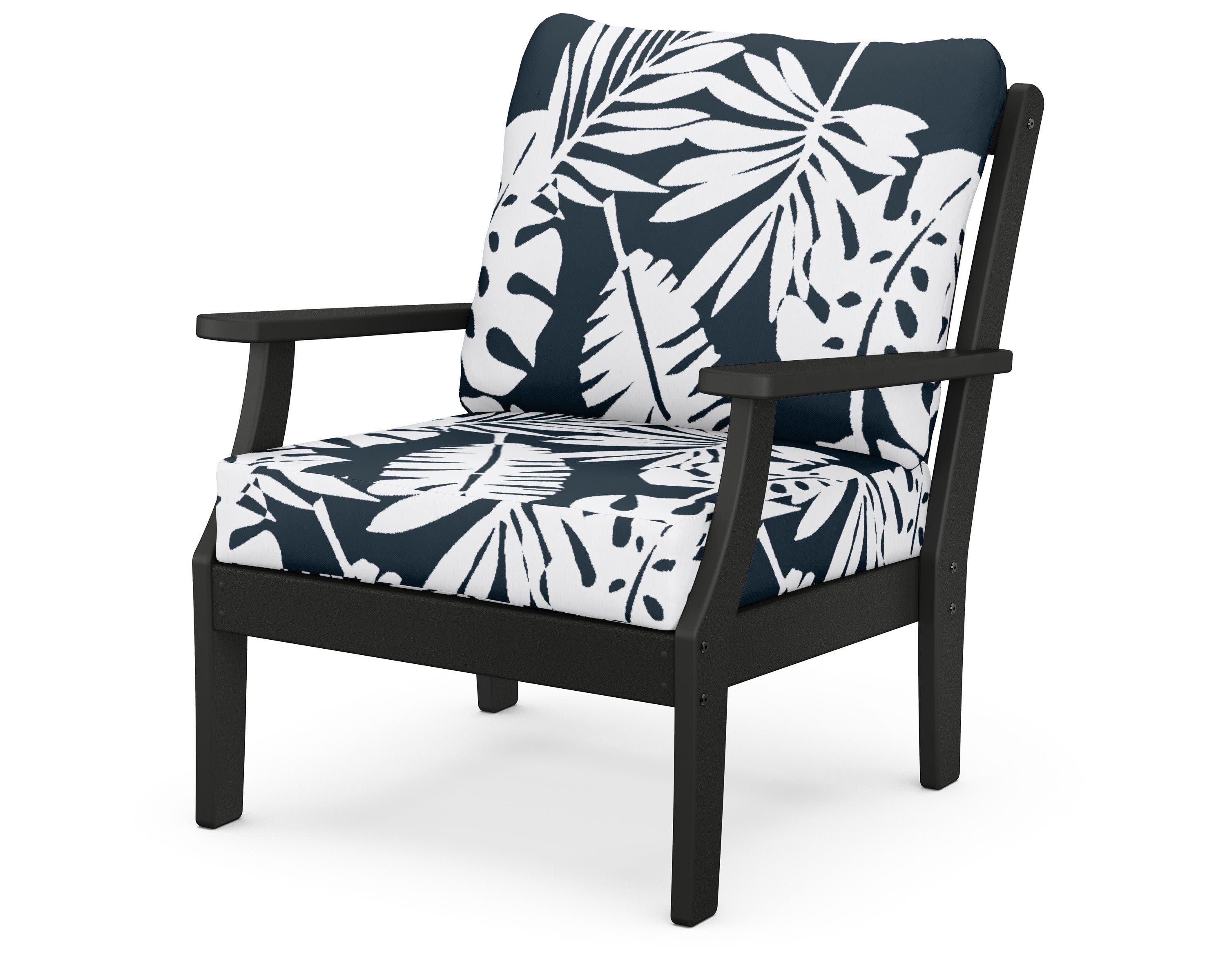 Braxton Deep Seating Chair in Black / Leaf Marine Indigo