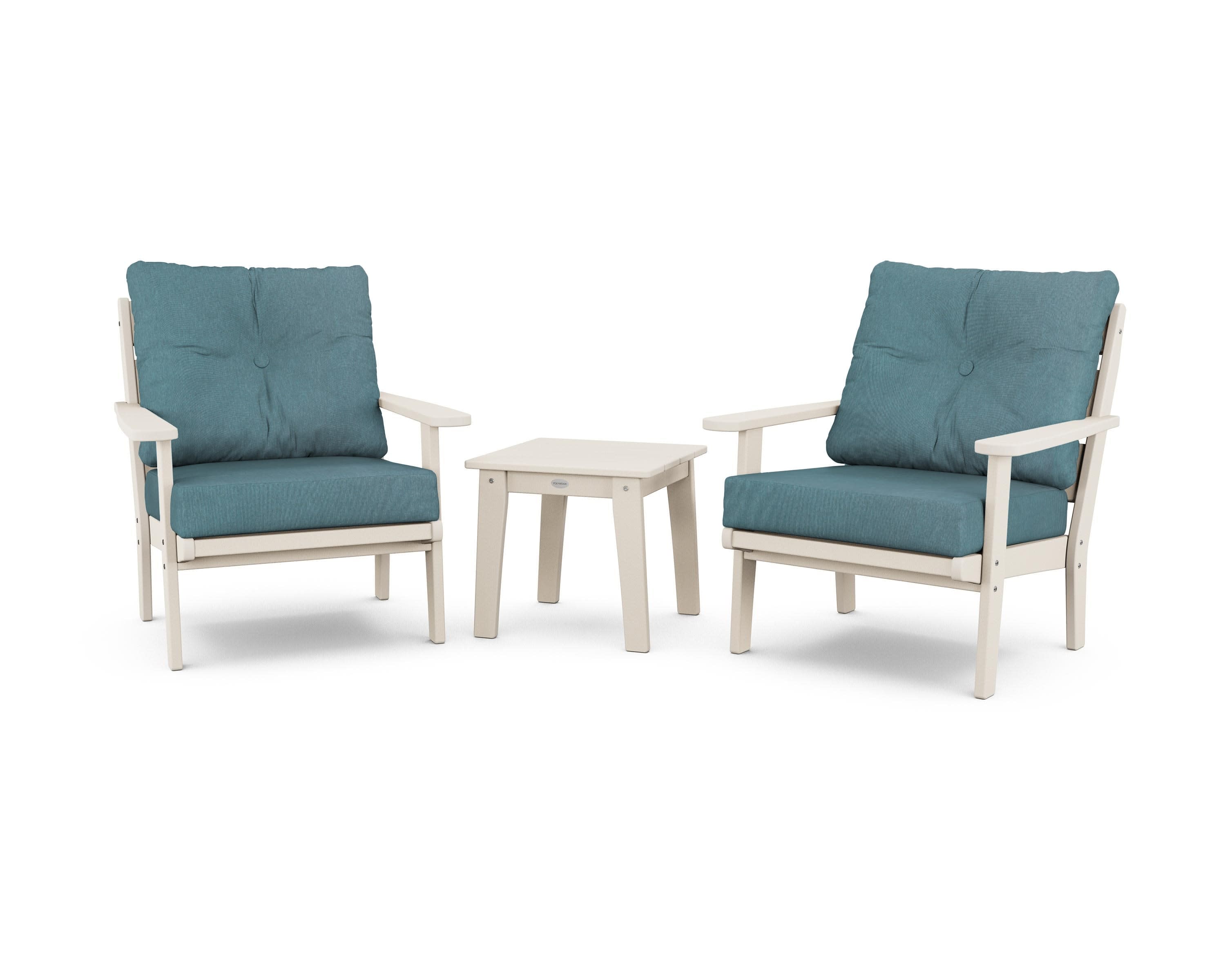 Lakeside 3-Piece Deep Seating Chair Set in Sand / Ocean Teal
