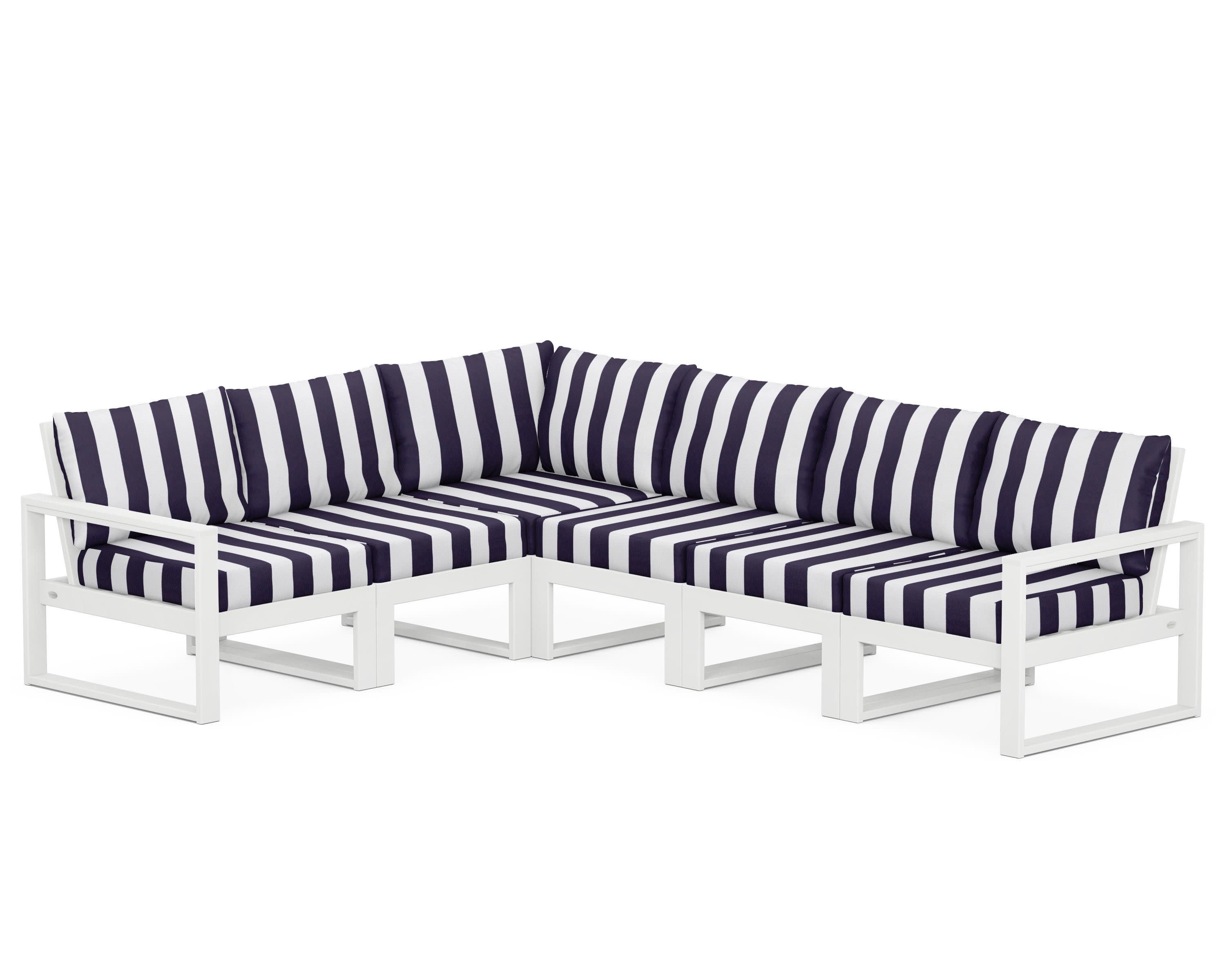 EDGE 6-Piece Modular Deep Seating Set in White / Cabana Stripe Navy