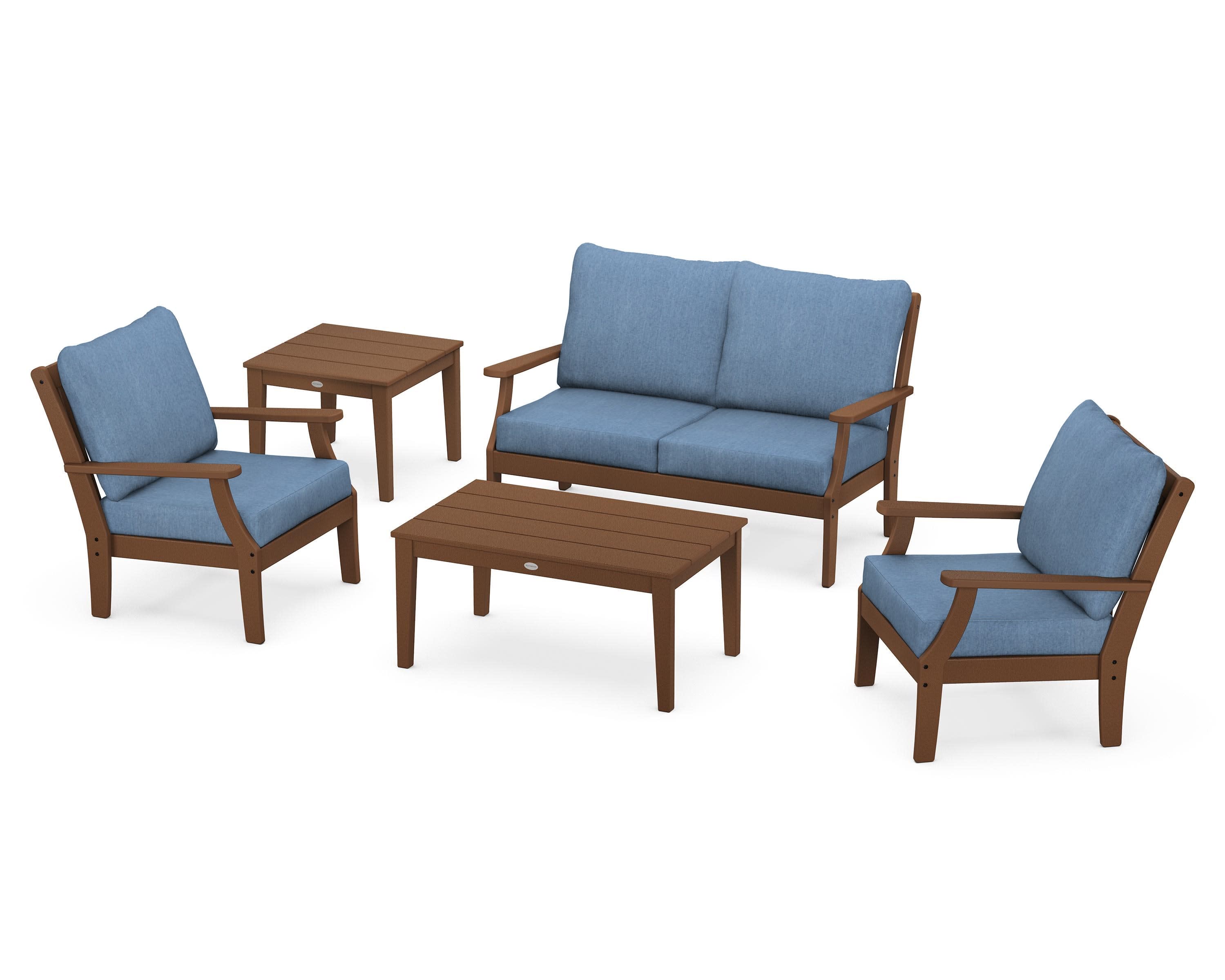 Braxton 5-Piece Deep Seating Set in Teak / Sky Blue