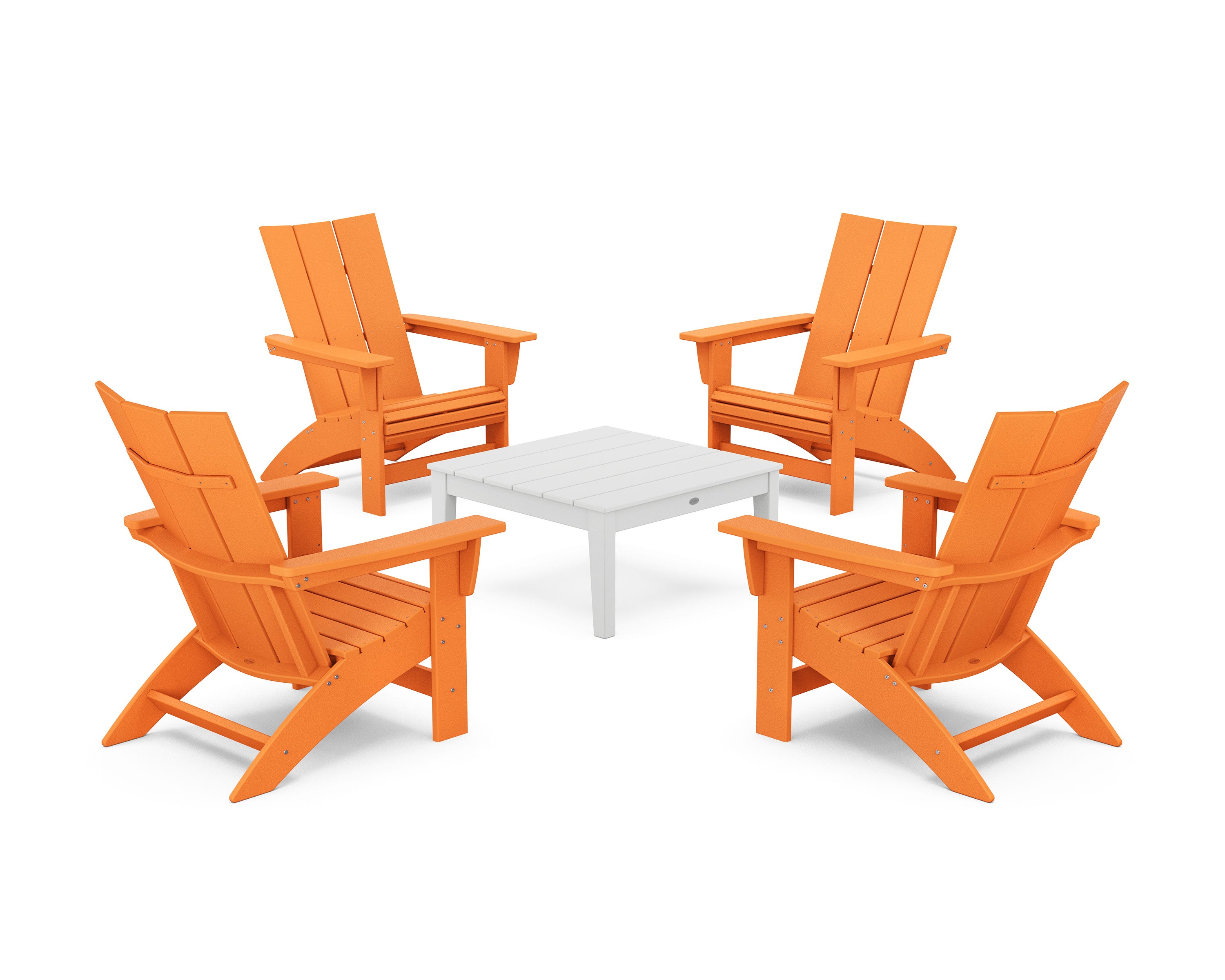 5-Piece Modern Grand Adirondack Chair Conversation Group in Tangerine / White