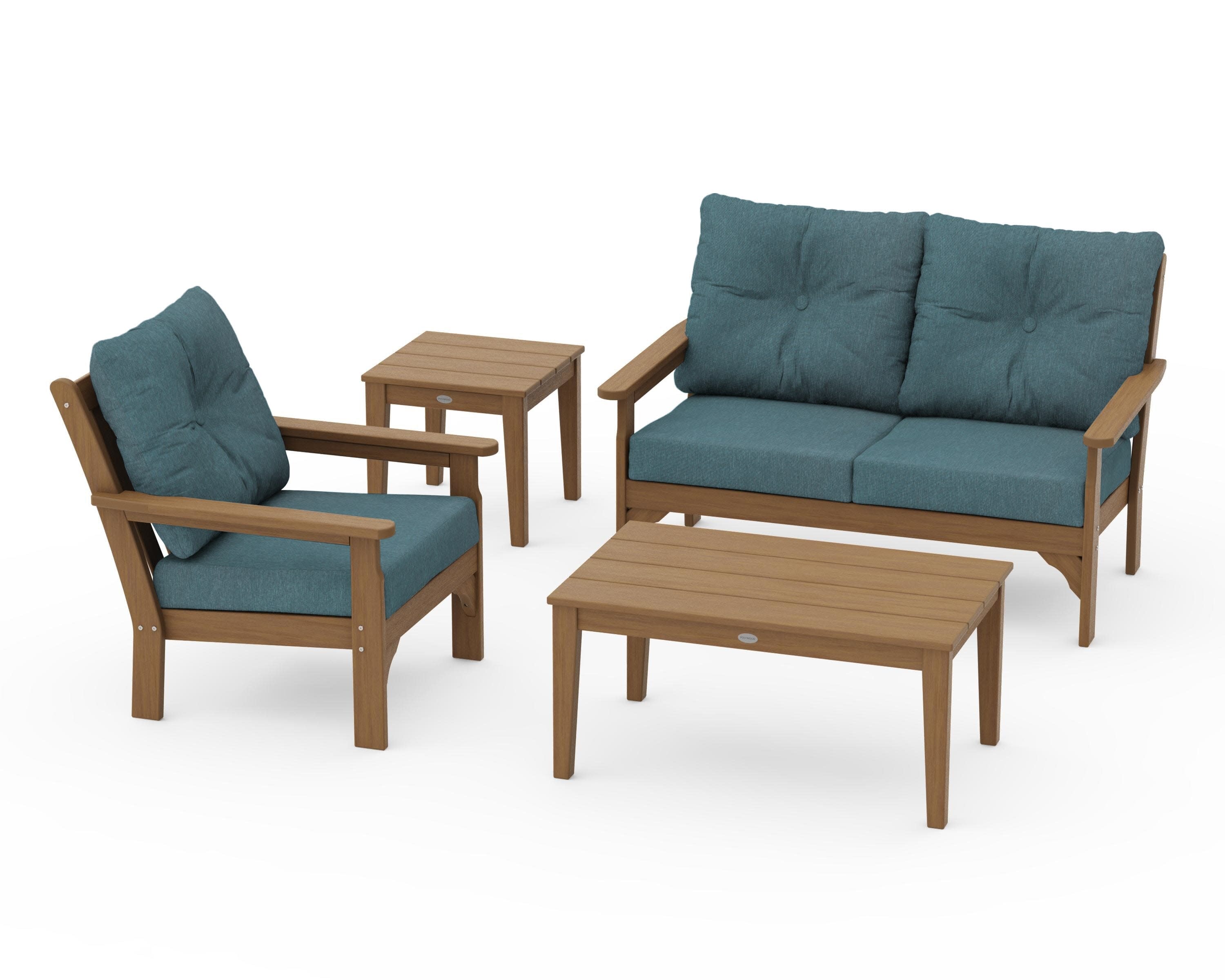Vineyard 4-Piece Deep Seating Set in Natural / Ocean Teal