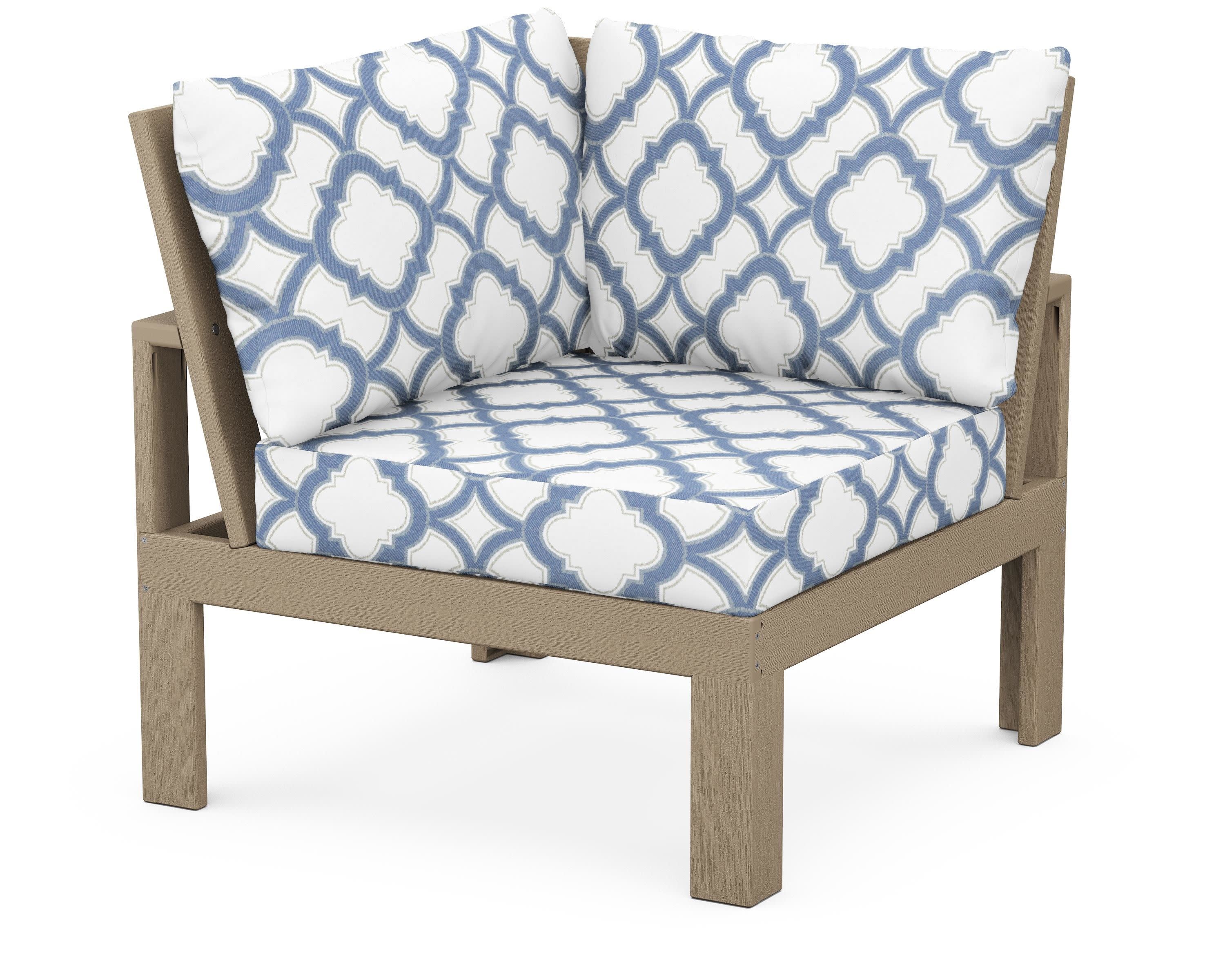 Modular Corner Chair in Vintage Sahara / Trellis Sky Blue