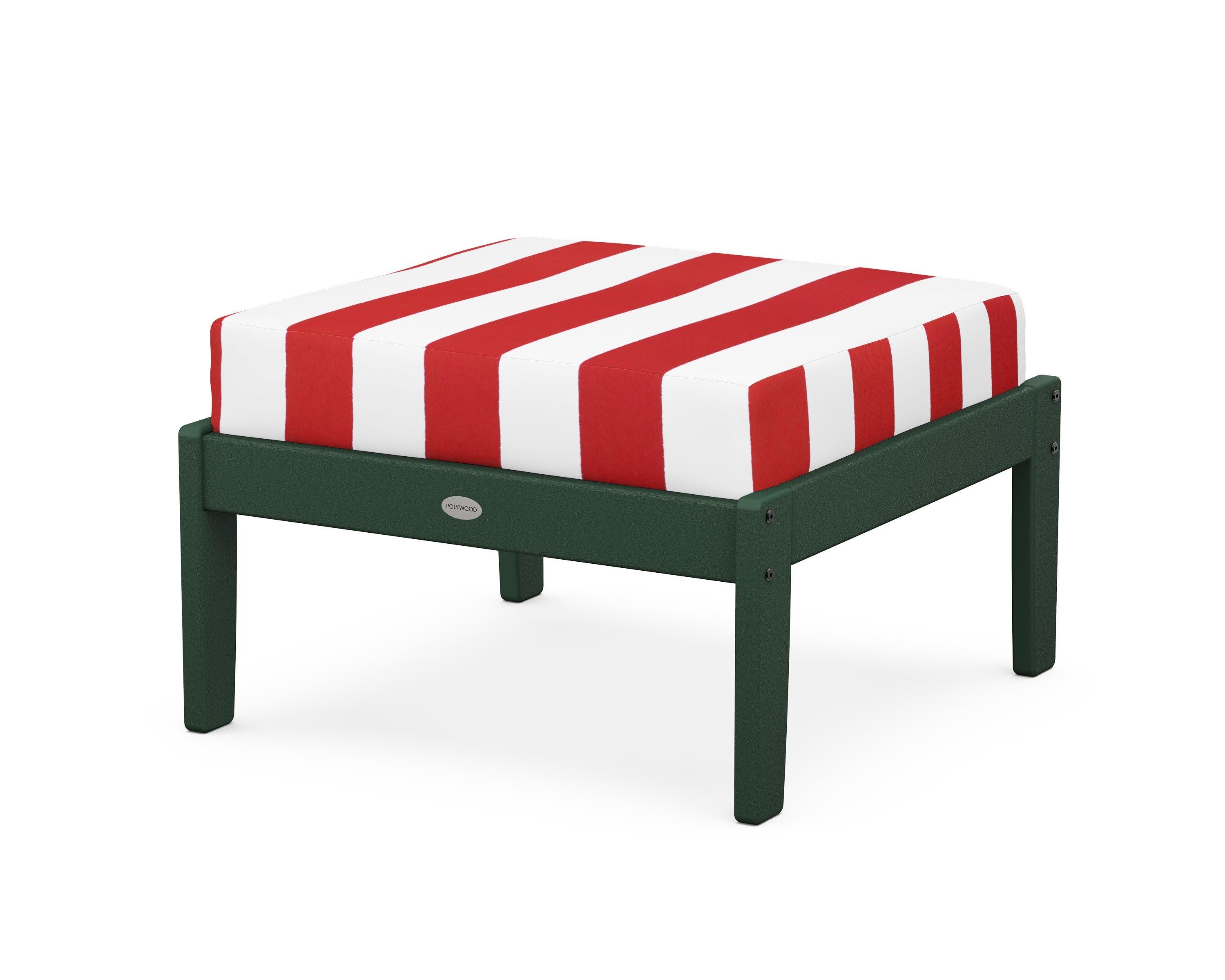 Braxton Deep Seating Ottoman in Green / Cabana Stripe Crimson