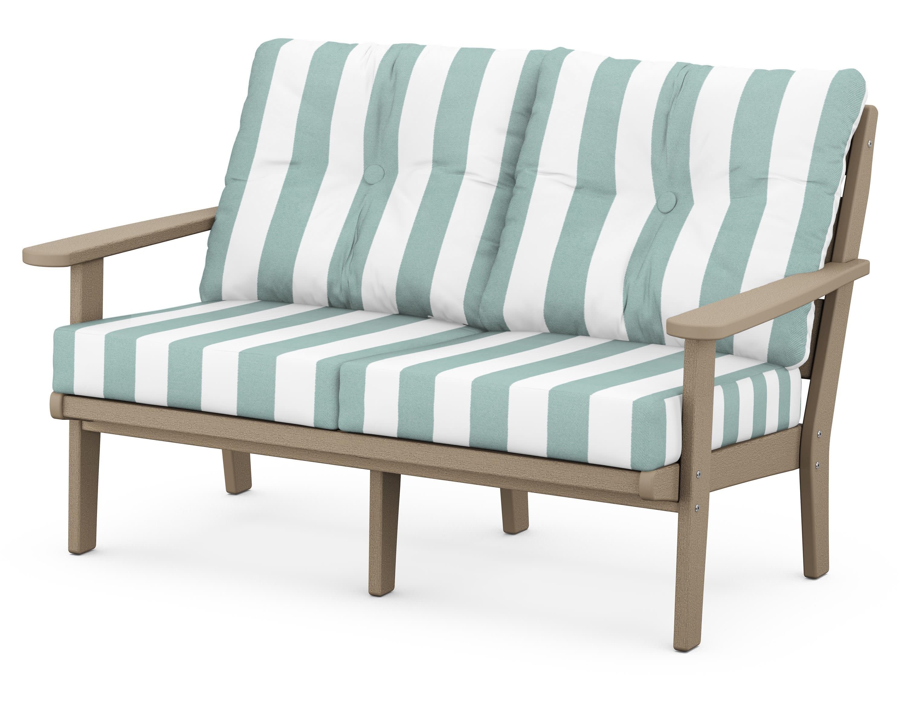 Lakeside Deep Seating Loveseat in Vintage Sahara / Cabana Stripe Glacier Spa