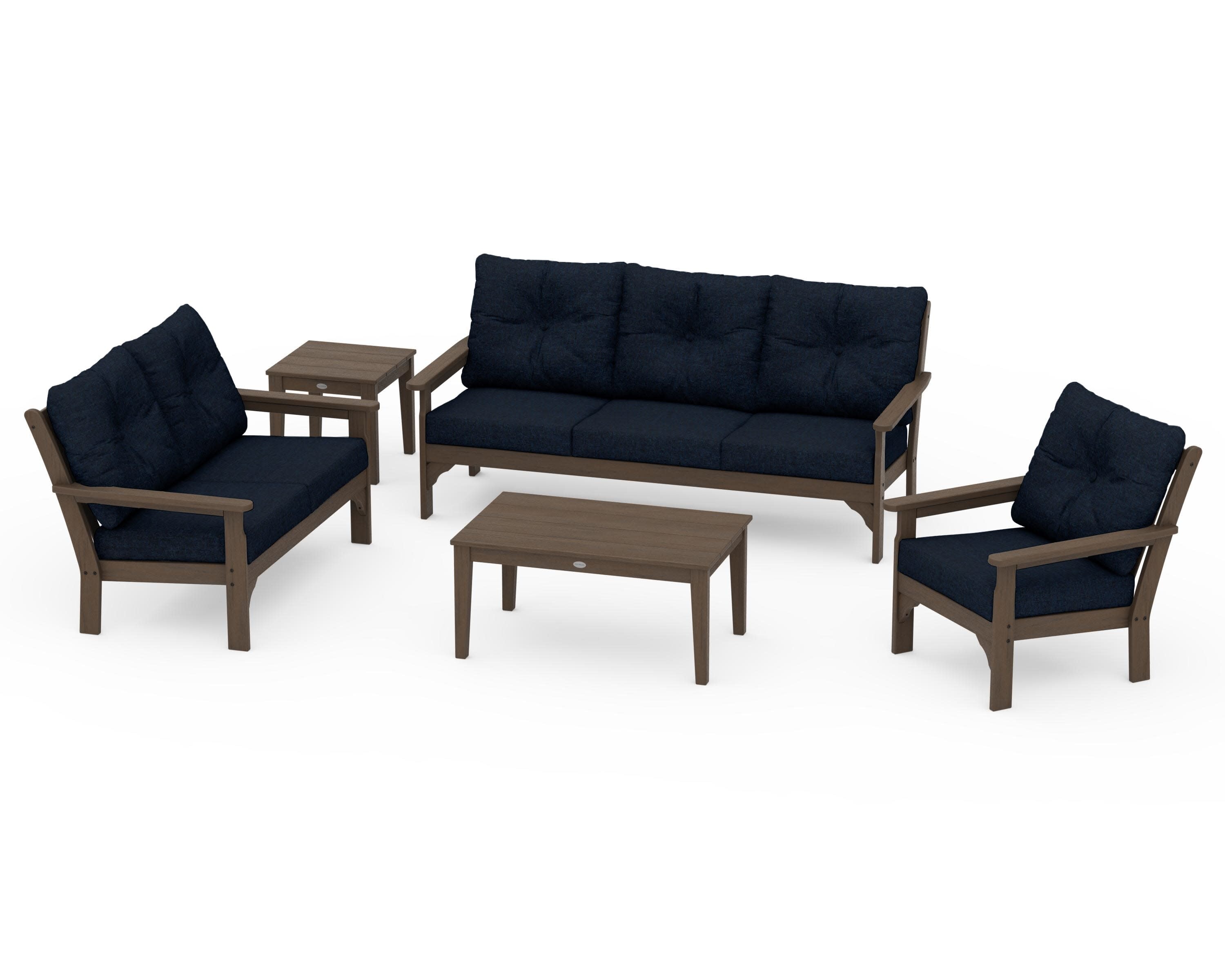Vineyard 5 Piece Deep Seating Set in Kona / Marine Indigo