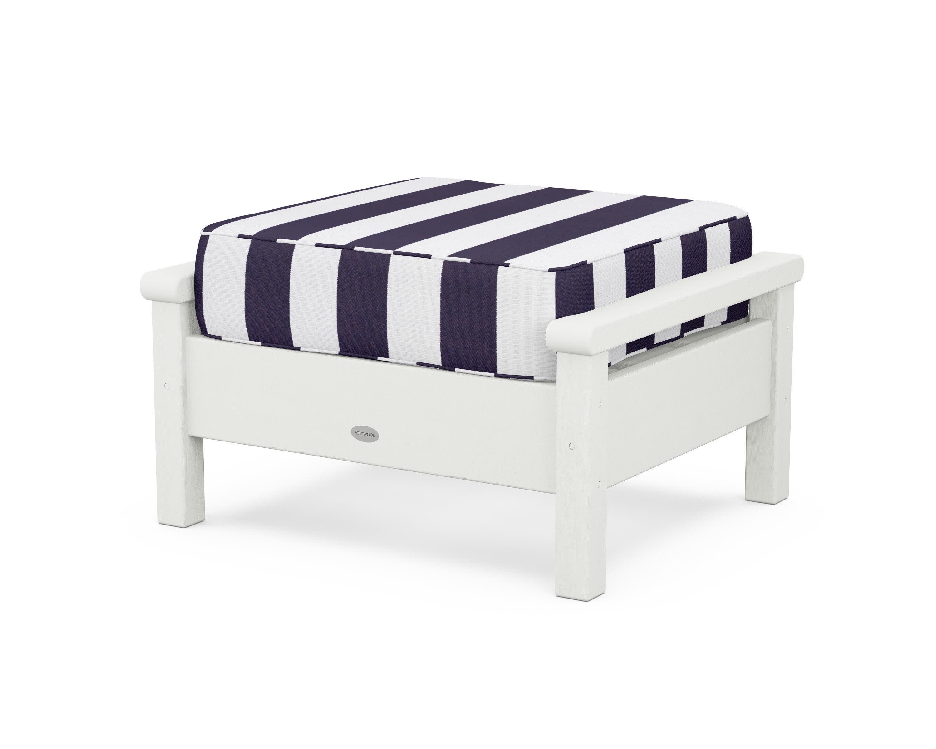 Harbour Deep Seating Ottoman in Vintage White / Cabana Stripe Navy