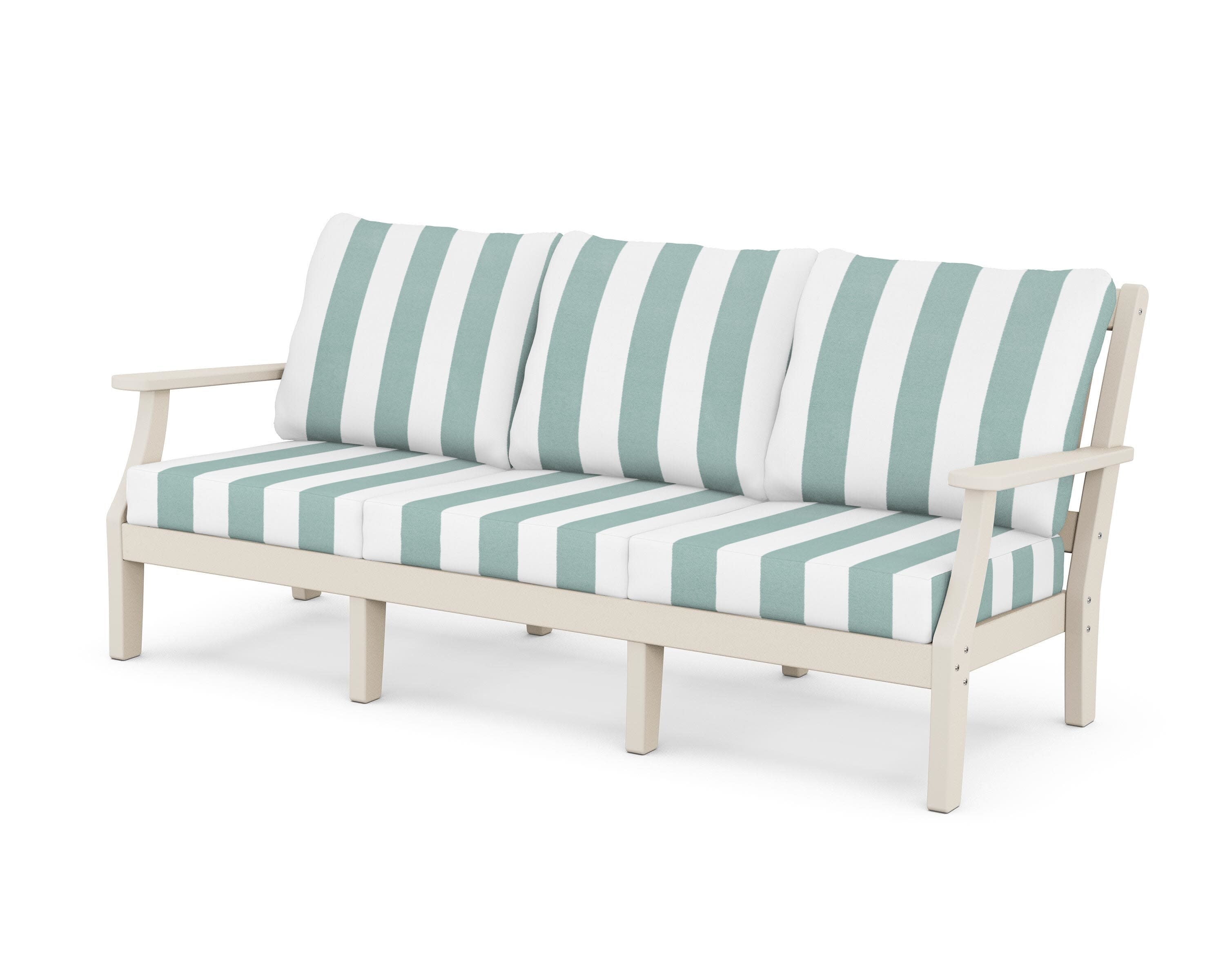 Chinoiserie Deep Seating Sofa in Sand / Cabana Stripe Glacier Spa