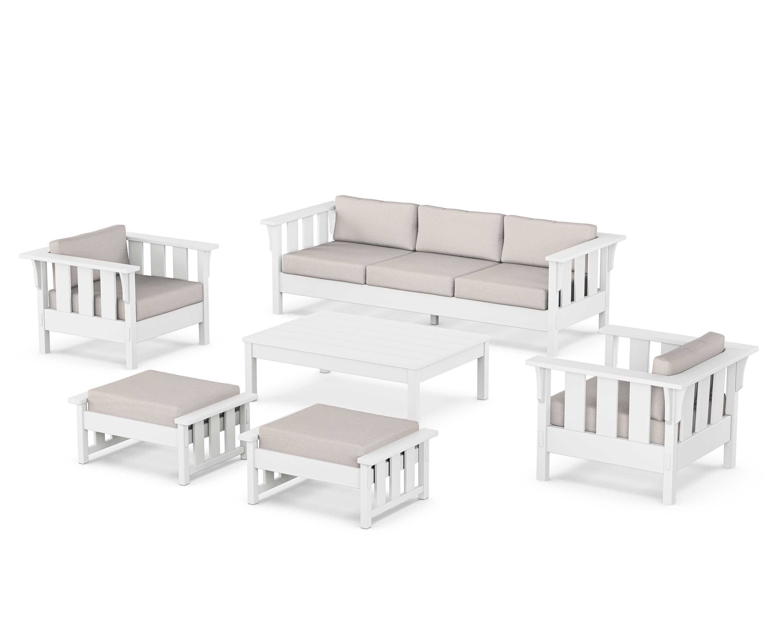 Acadia 6-Piece Lounge Sofa Set in White / Dune Burlap