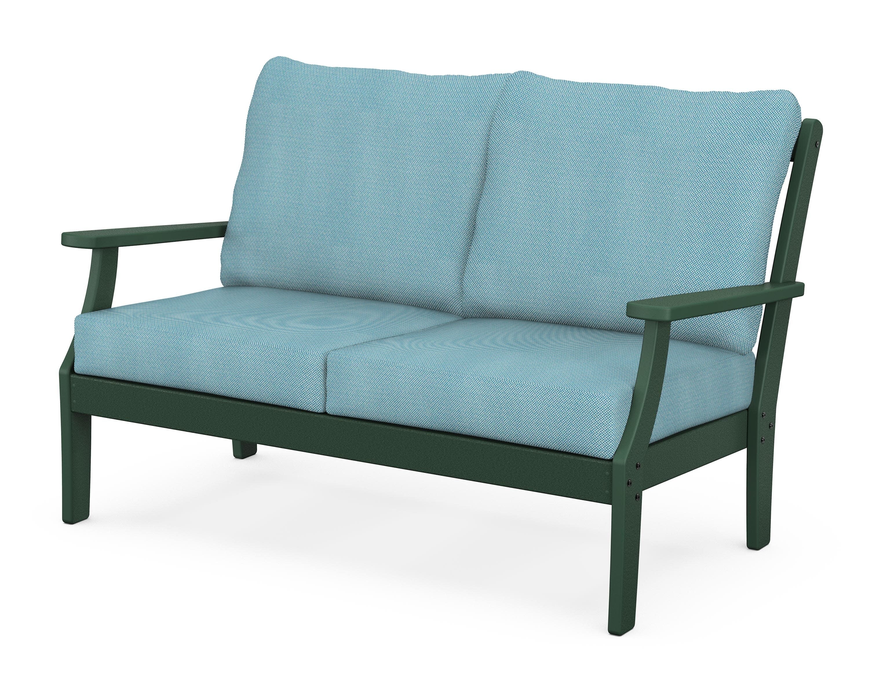 Braxton Deep Seating Loveseat in Green / Lattice Sky Blue