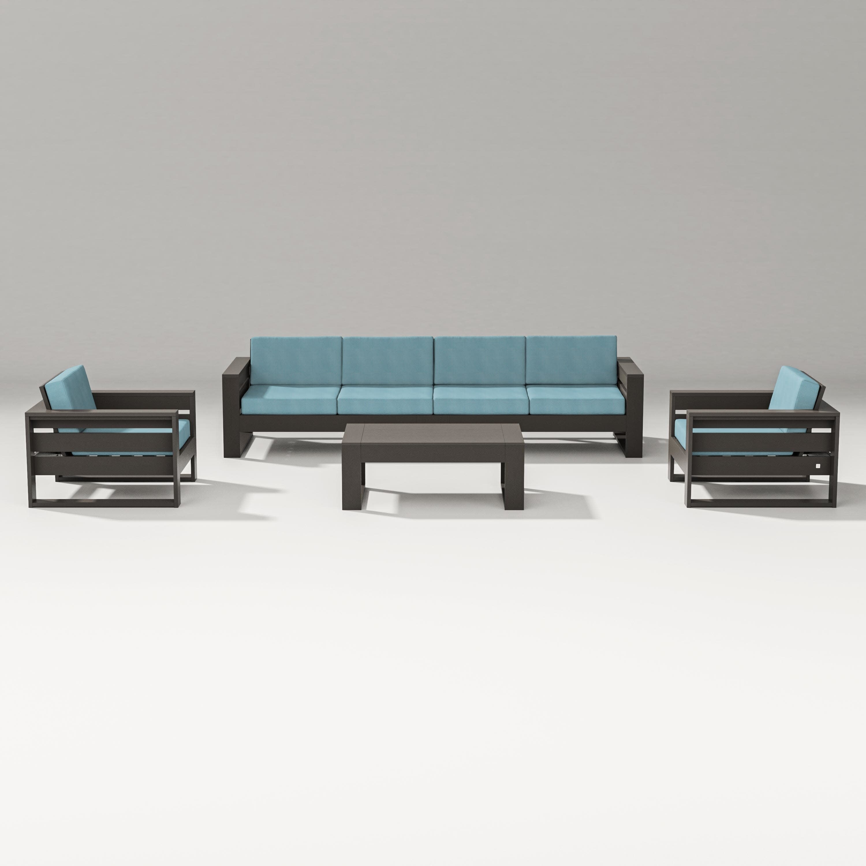 Latitude 5-Piece Lounge Sofa Set in Vintage Coffee / Lattice Sky Blue