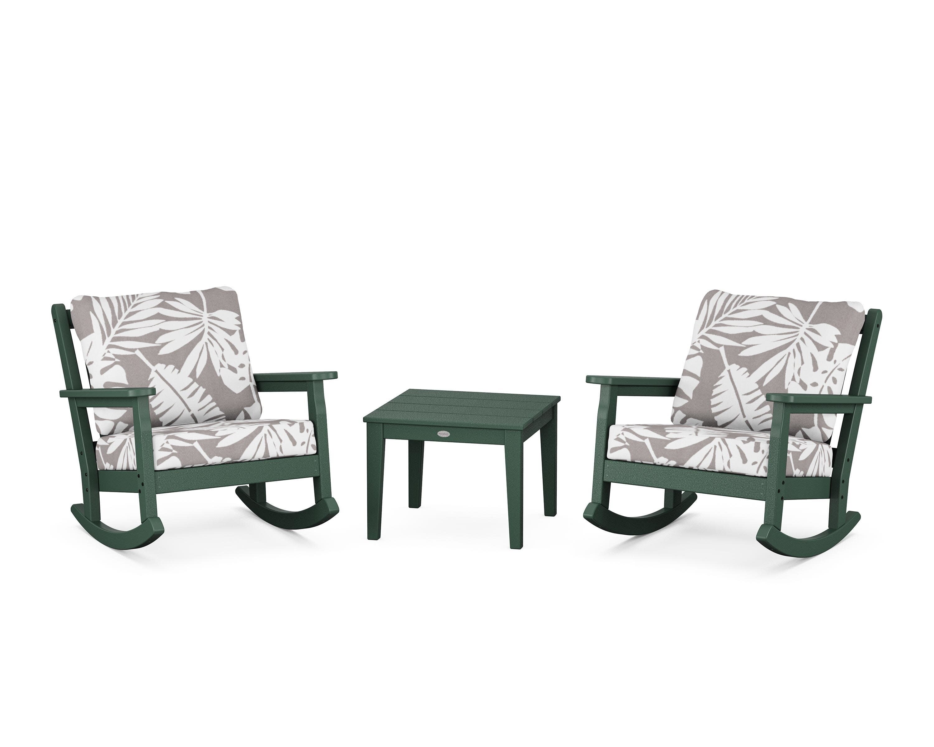 Chippendale 3-Piece Deep Seating Rocker Set in Green / Leaf Grey Mist