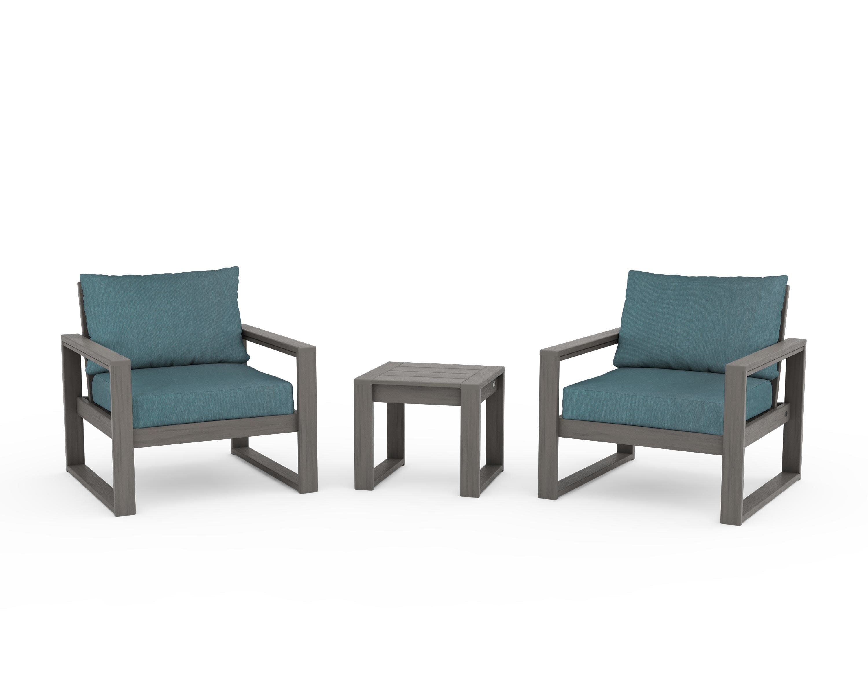 EDGE Sectional 3-Piece Deep Seating Set in Driftwood / Ocean Teal