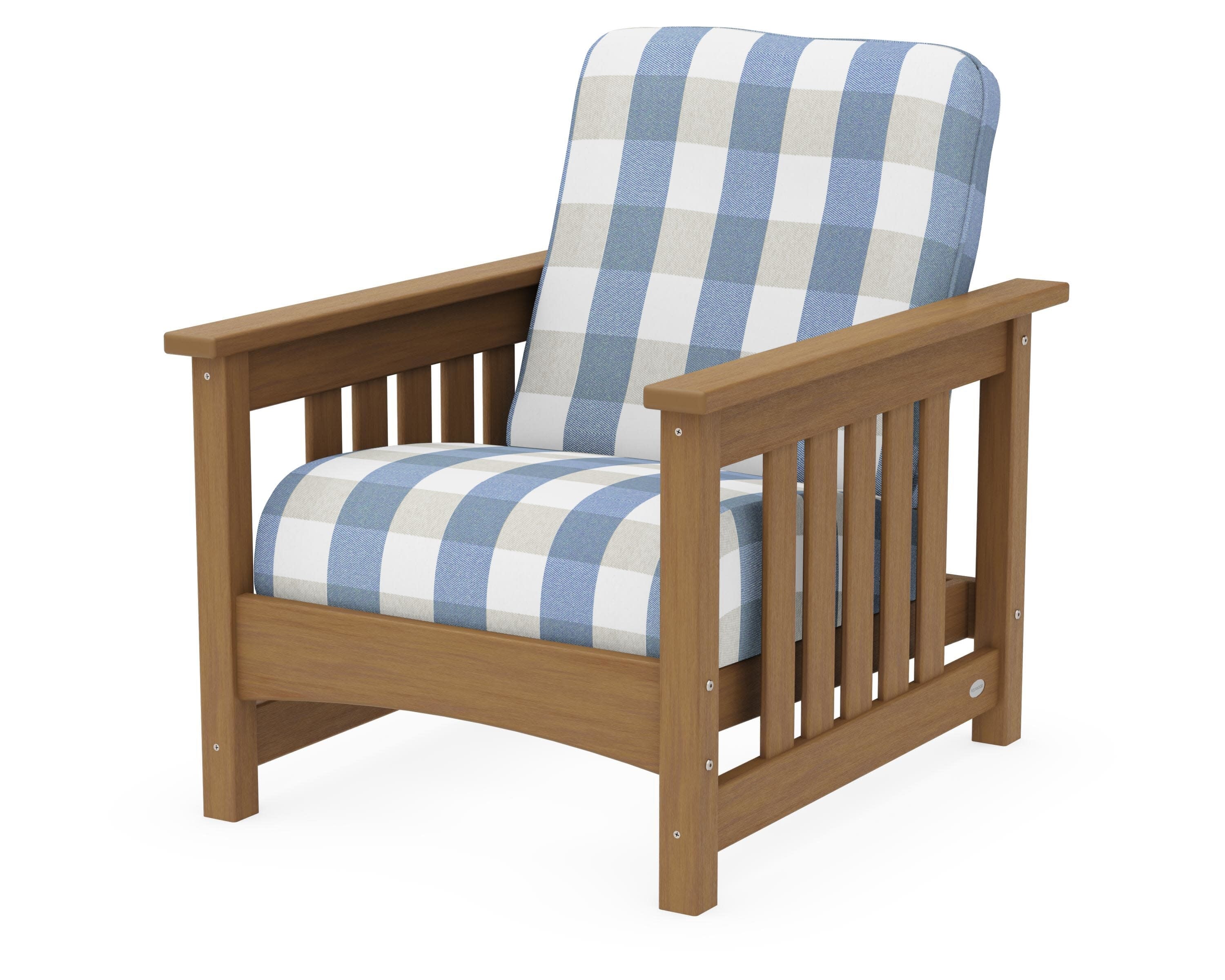 Club Mission Chair in Natural / Buffalo Plaid Sky Blue