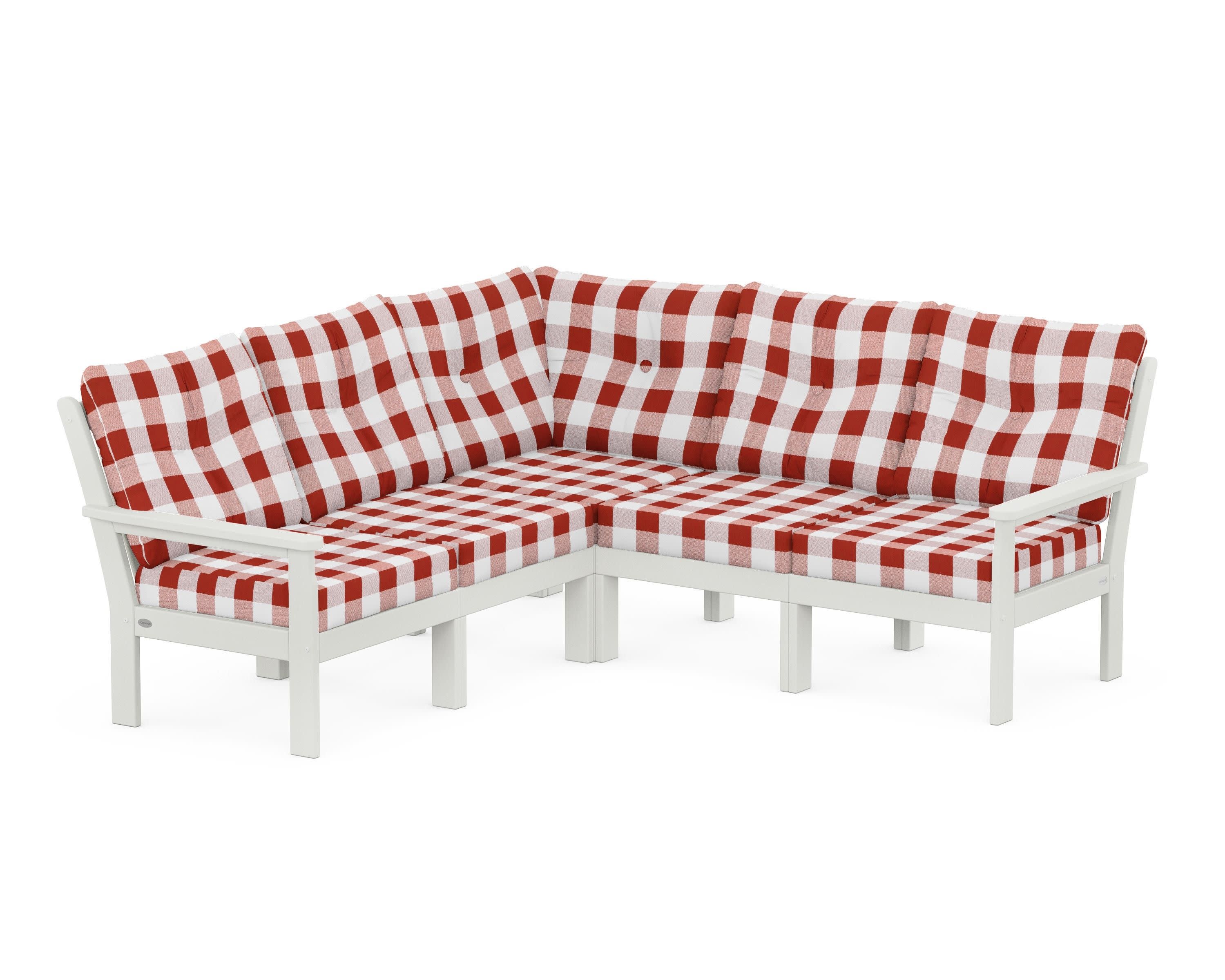 Vineyard 5-Piece Sectional in Vintage White / Buffalo Plaid Crimson
