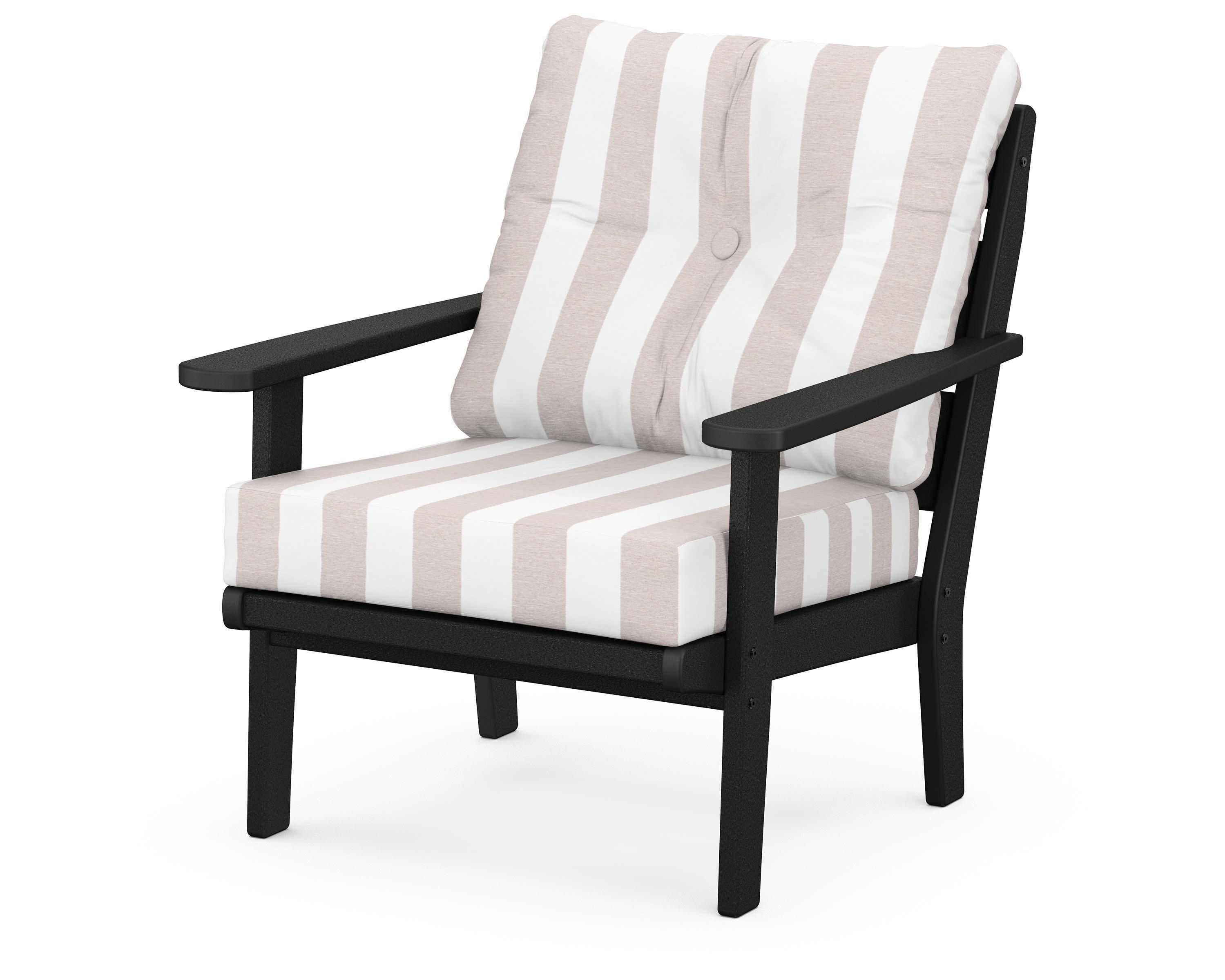 Lakeside Deep Seating Chair in Black / Cabana Stripe Dune Burlap
