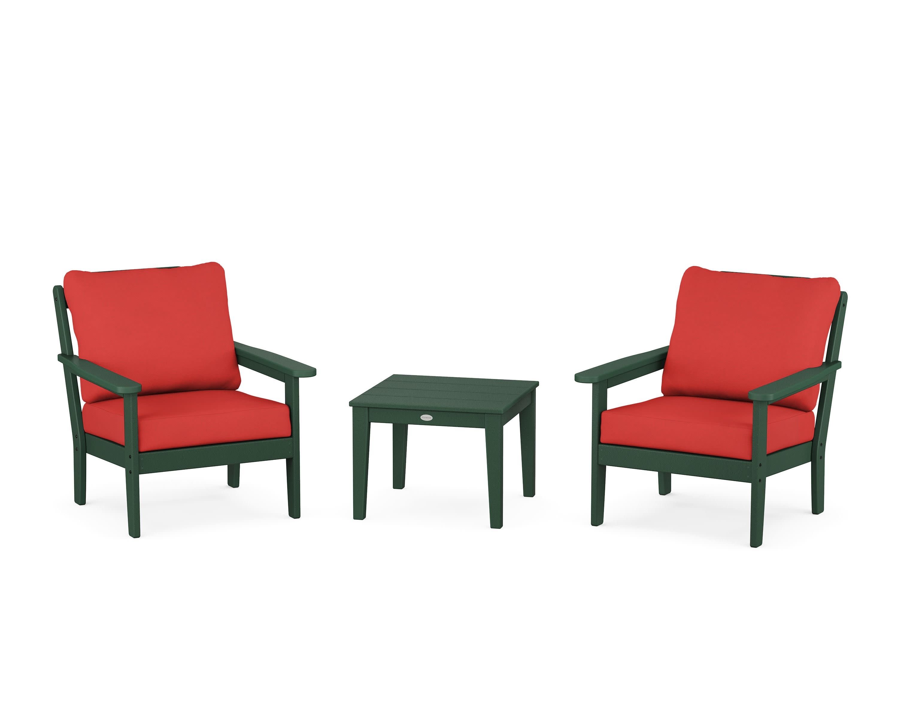 Cottage 3-Piece Deep Seating Set in Green / Crimson Linen