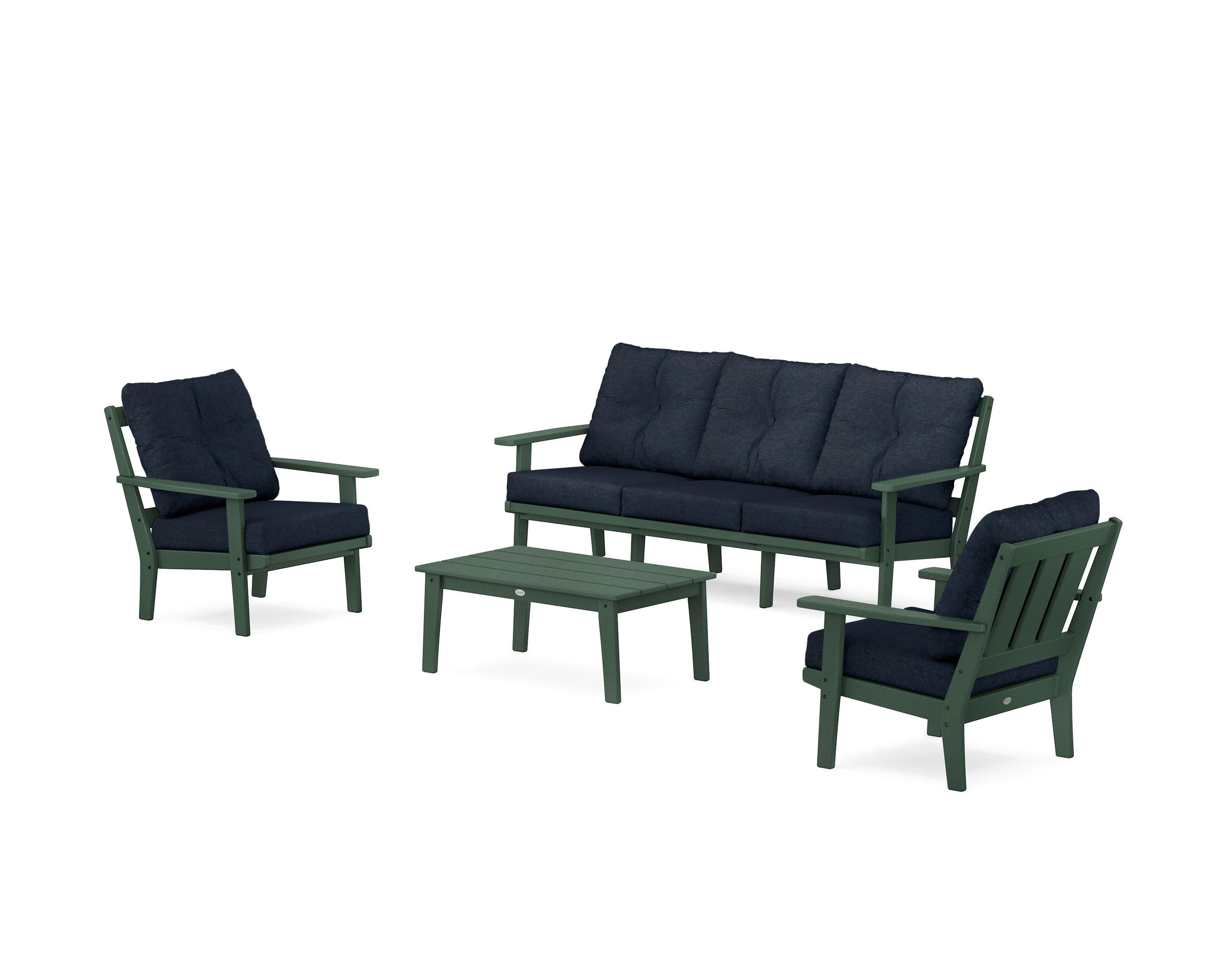 Oxford 4-Piece Deep Seating Set with Sofa in Green / Marine Indigo