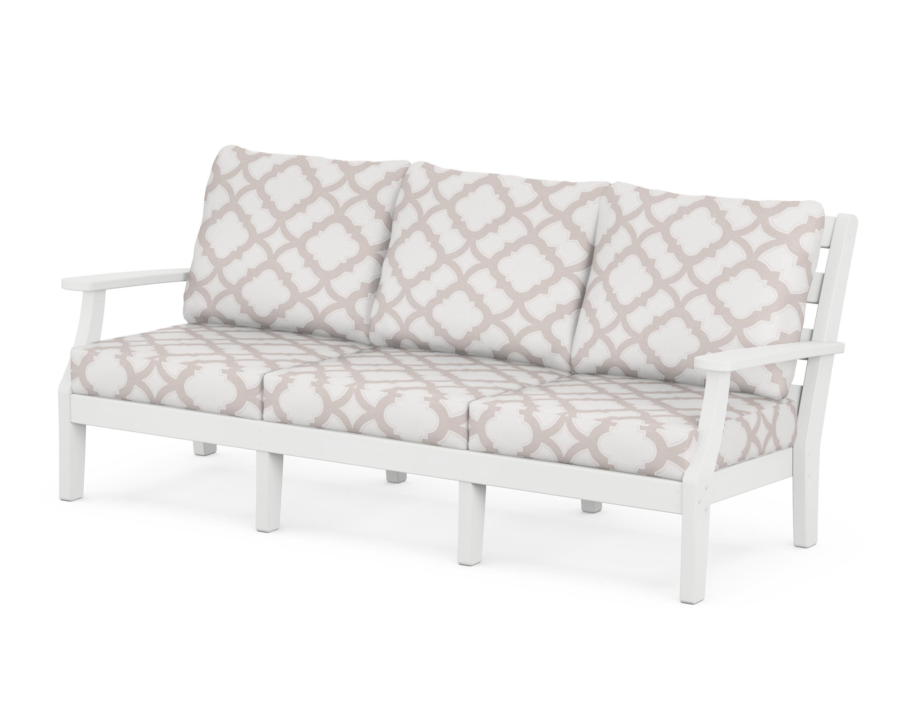 Chesapeake Deep Seating Sofa in White / Trellis Dune Burlap