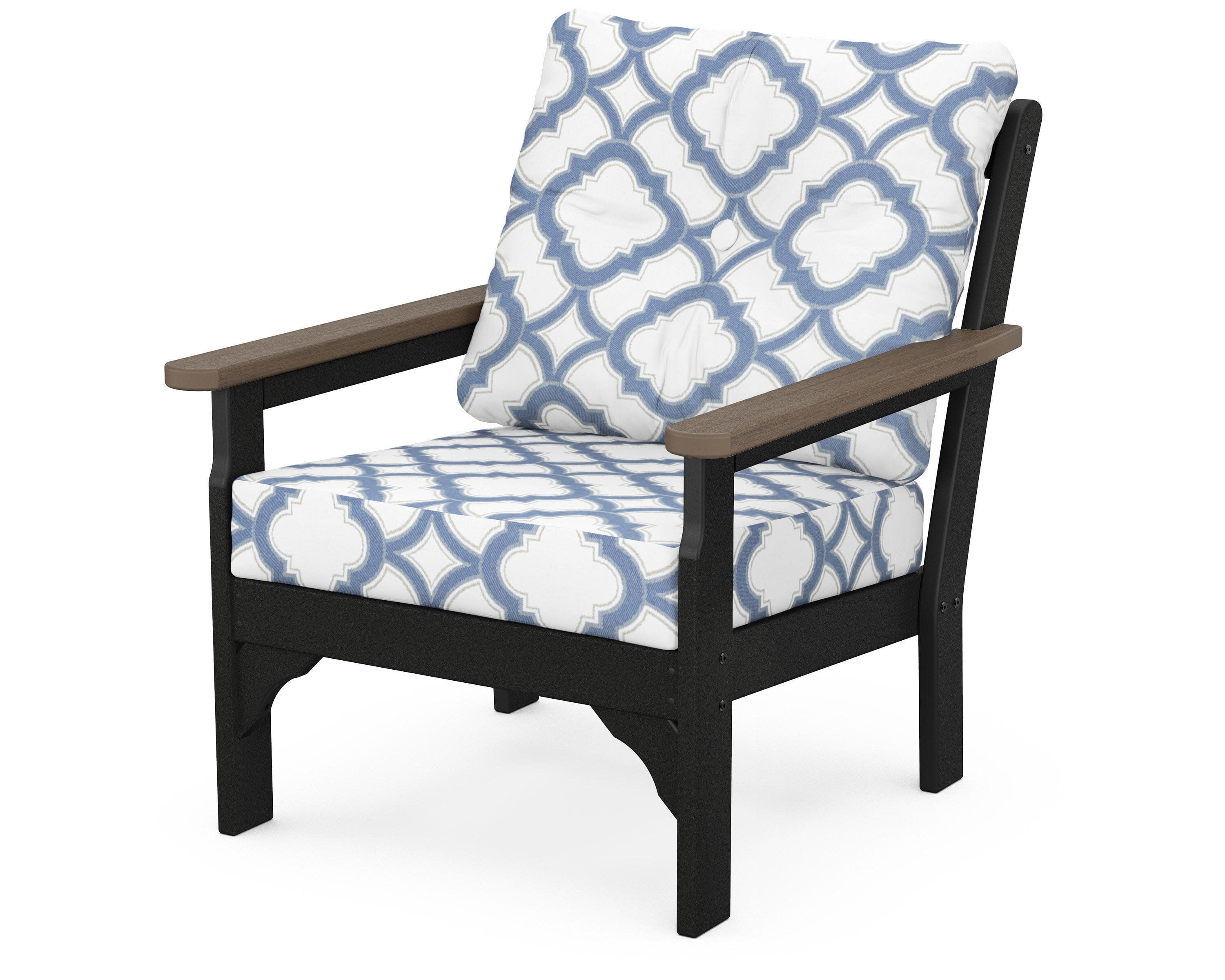 Vineyard Deep Seating Chair in Black / Kona / Trellis Sky Blue