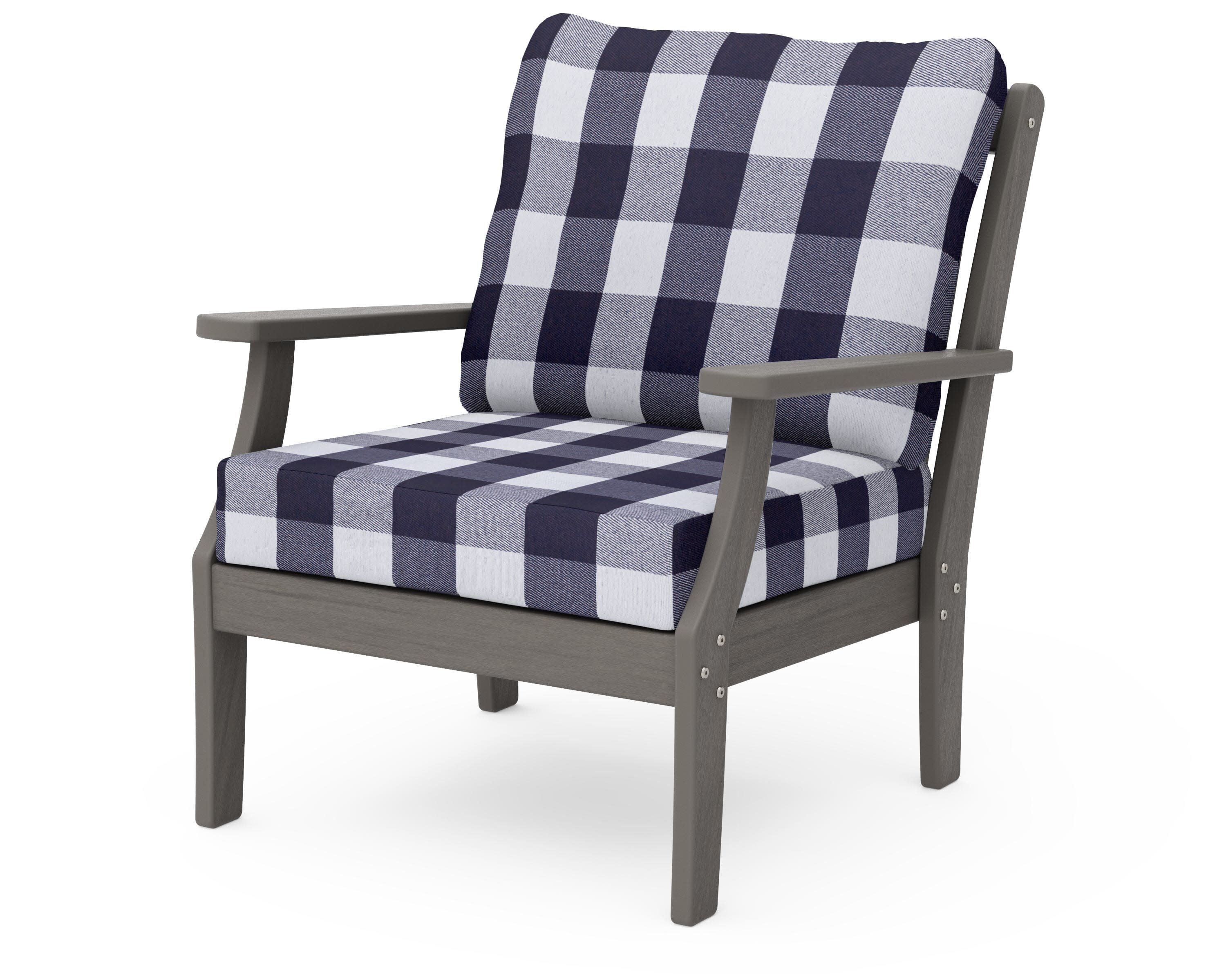 Braxton Deep Seating Chair in Driftwood / Buffalo Plaid Navy
