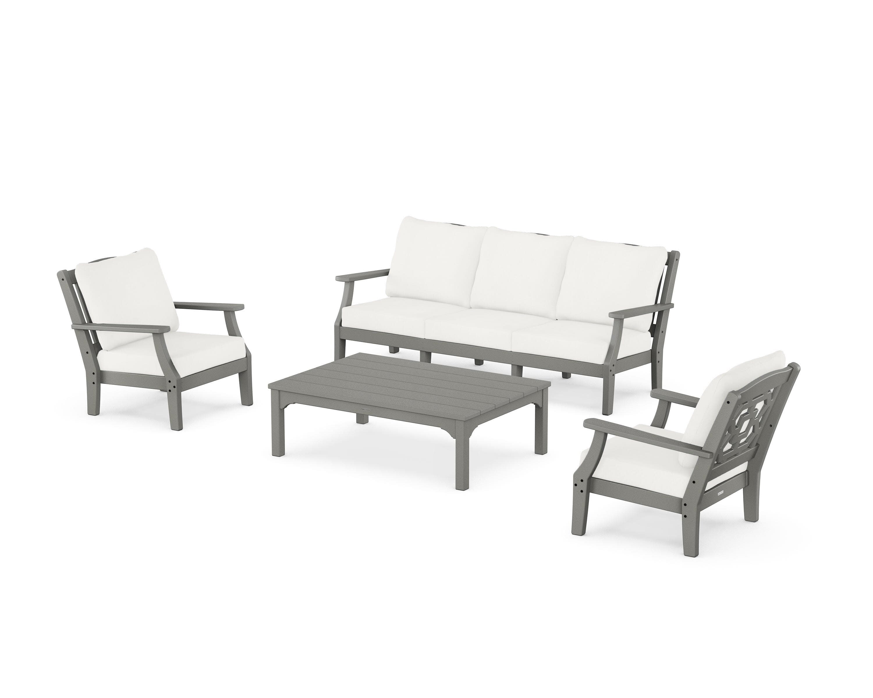 Chinoiserie 4-Piece Deep Seating Set with Sofa in Slate Grey / Natural Linen