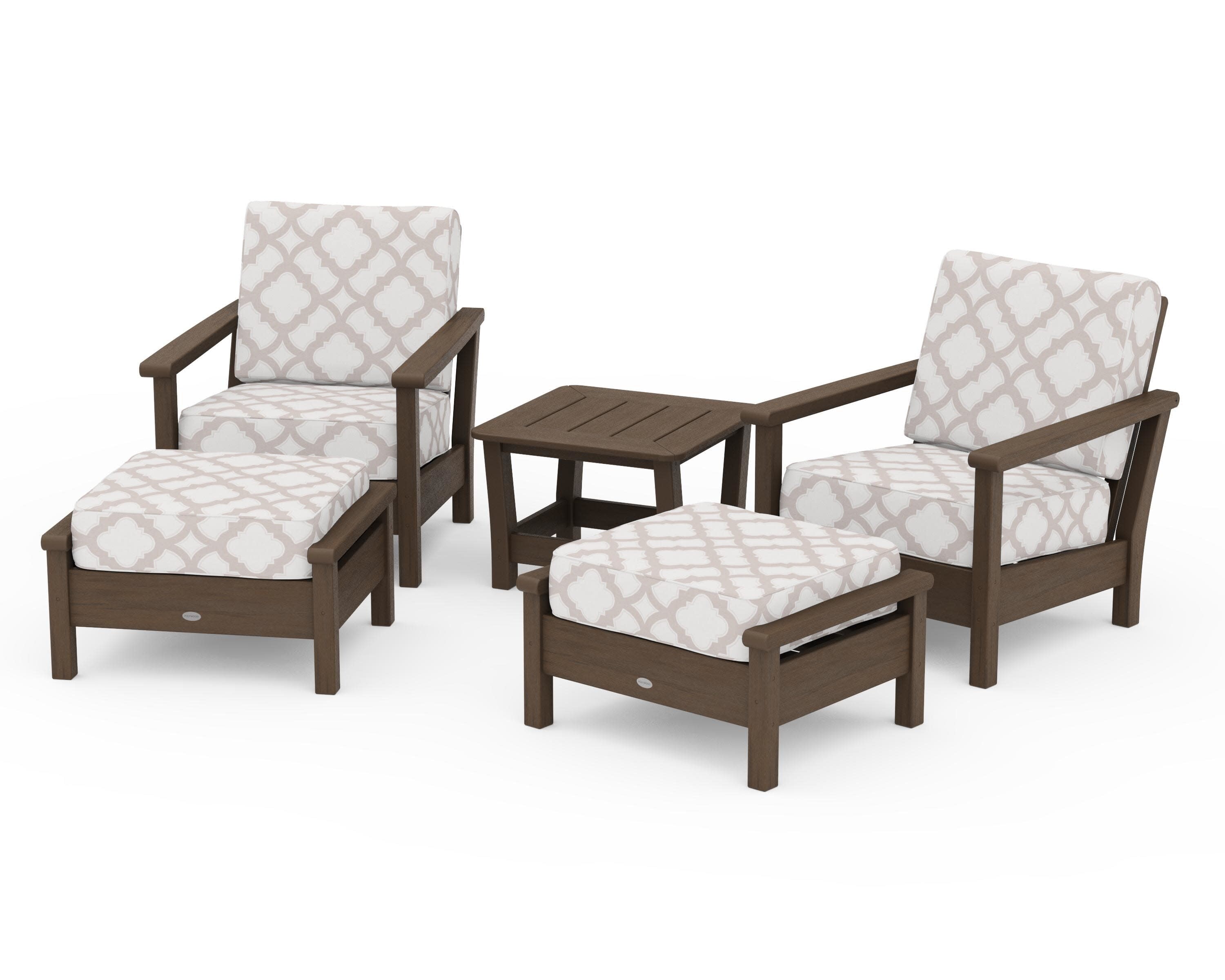 Harbour 5-Piece Deep Seating Chair Set in Kona / Trellis Dune Burlap