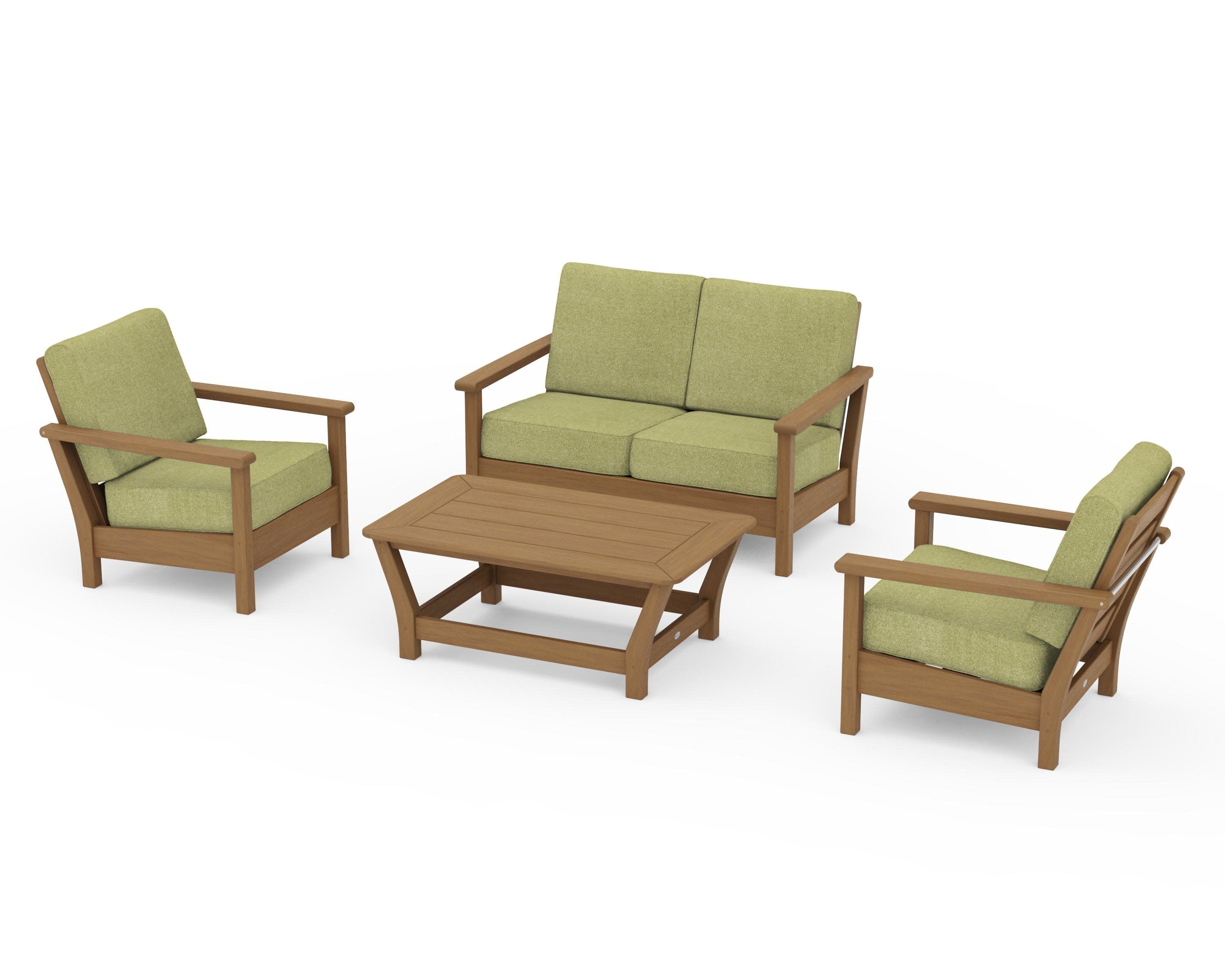 Harbour 4-Piece Deep Seating Set in Natural / Chartreuse Boucle