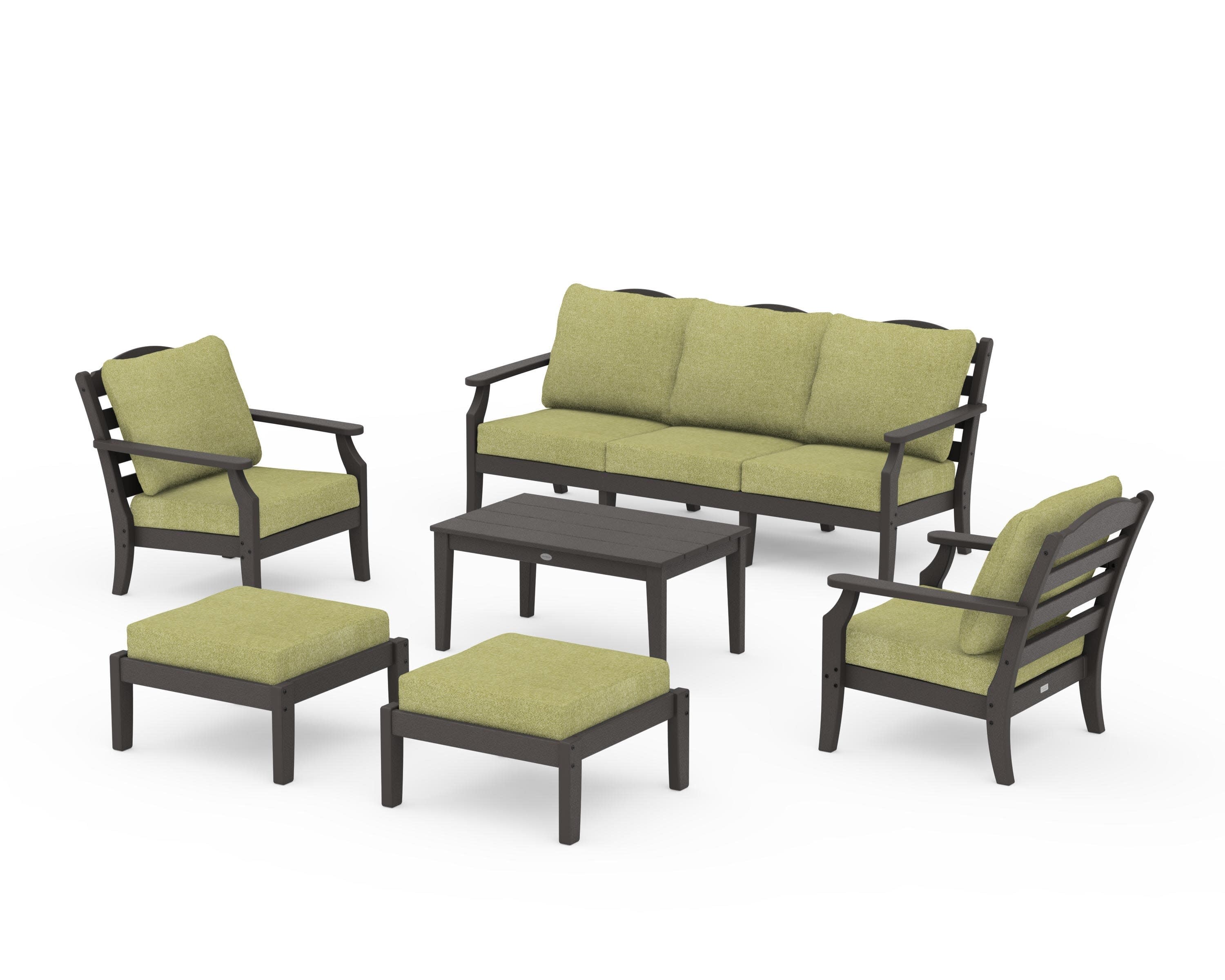 Savannah 6-Piece Lounge Sofa Set in Vintage Coffee / Chartreuse Boucle
