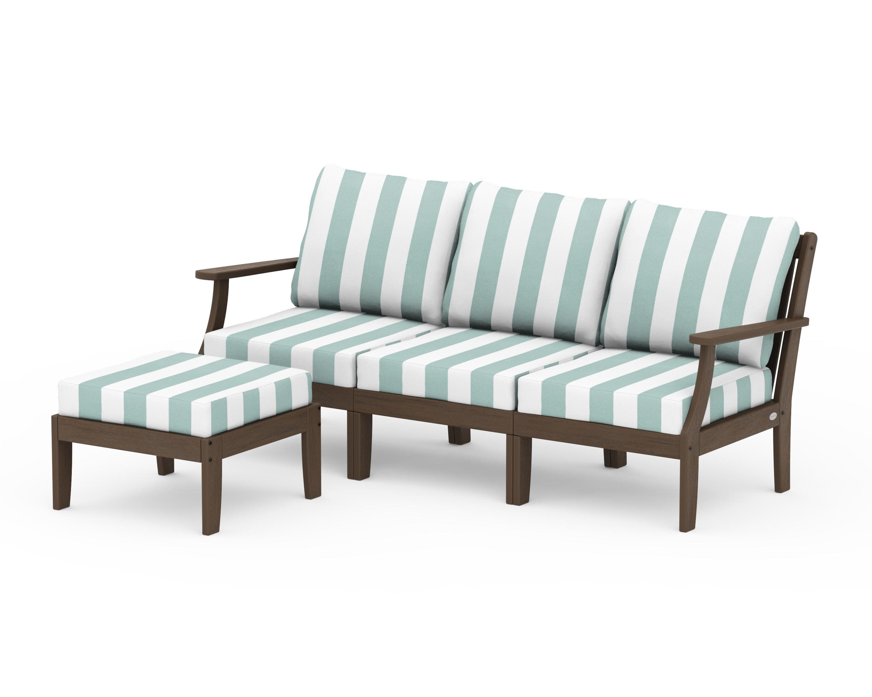 Braxton Modular 4-Piece Deep Seating Set with Ottoman in Kona / Cabana Stripe Glacier Spa