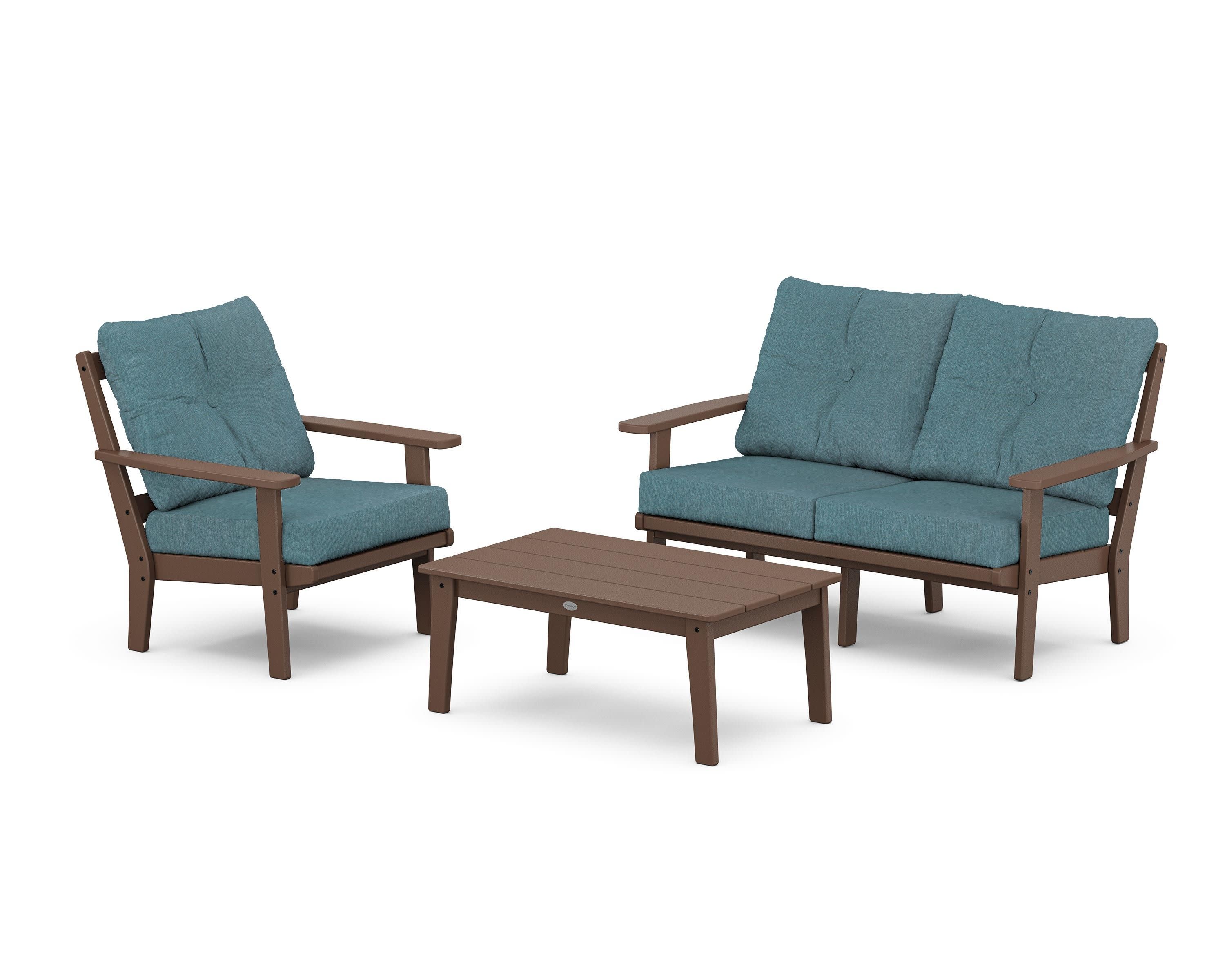 Oxford 3-Piece Deep Seating Set with Loveseat in Mahogany / Ocean Teal