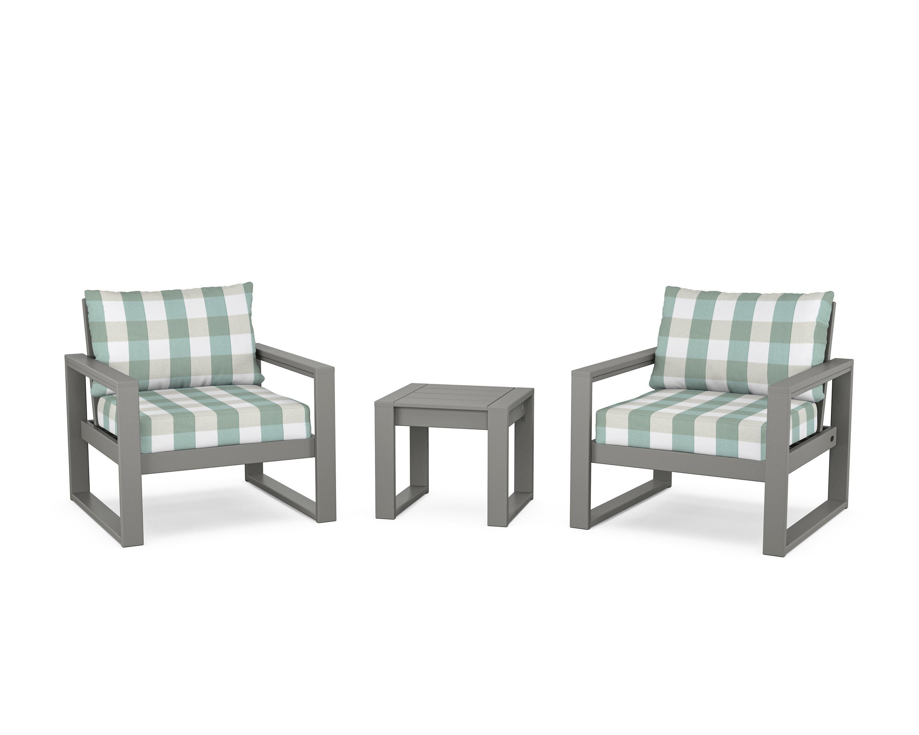 EDGE Sectional 3-Piece Deep Seating Set in Slate Grey / Buffalo Plaid Glacier Spa