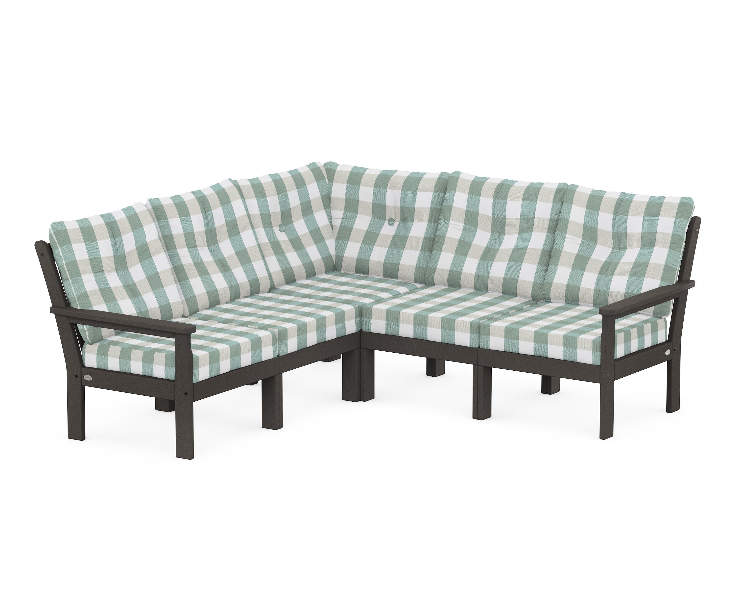 Vineyard 5-Piece Sectional in Vintage Coffee / Buffalo Plaid Glacier Spa