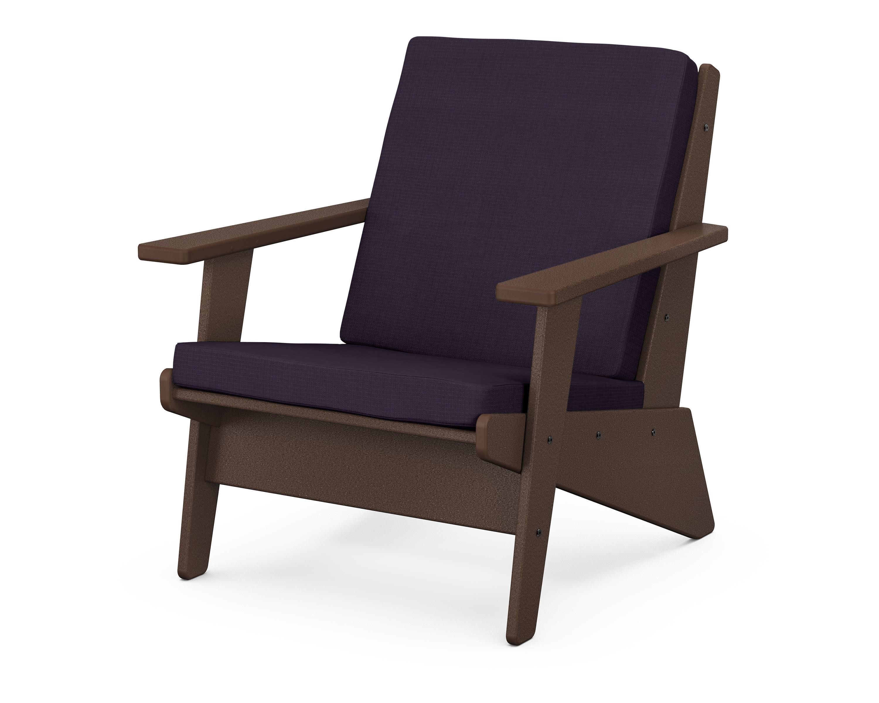 Riviera Modern Lounge Chair in Mahogany / Navy Linen