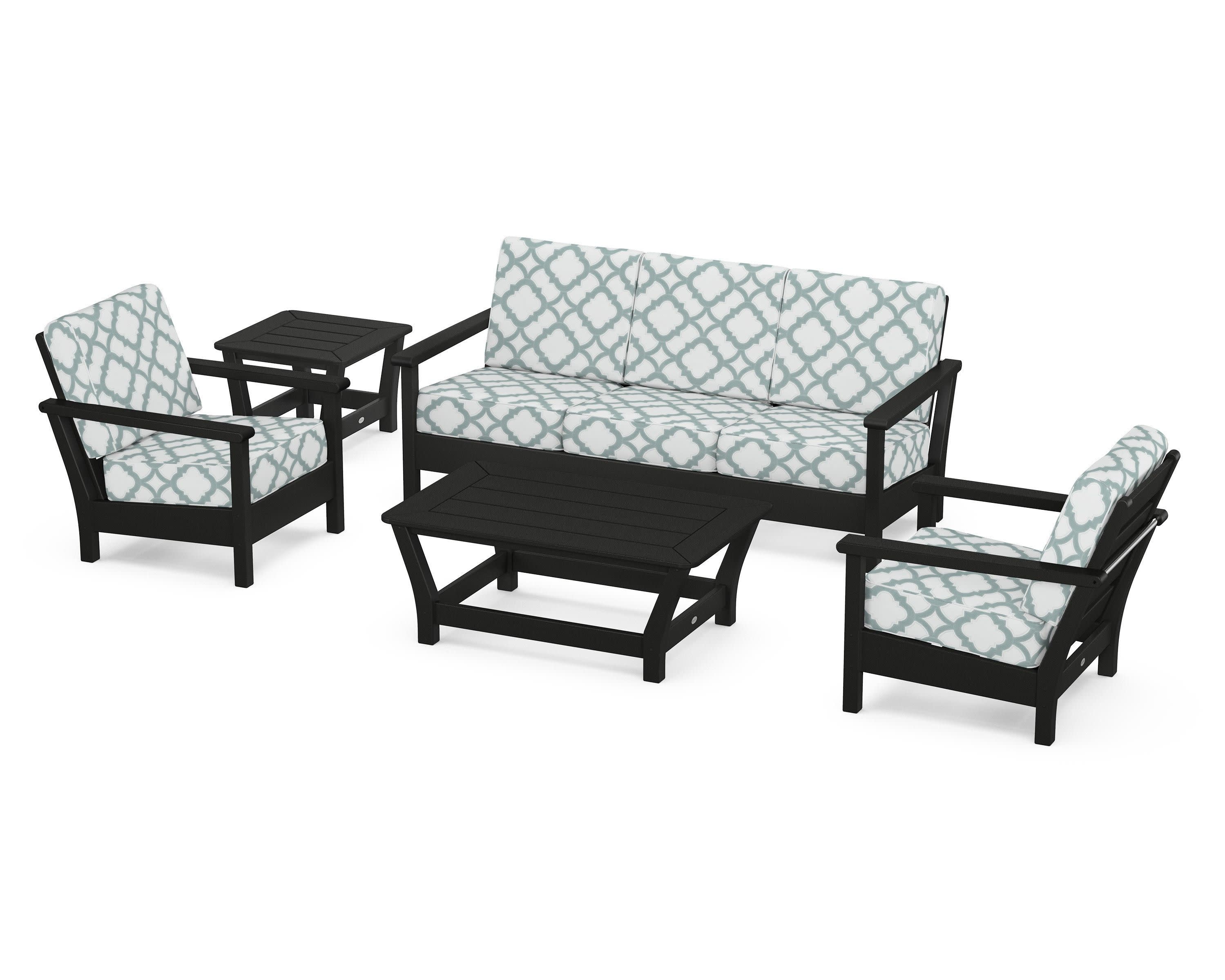 Harbour 5-Piece Deep Seating Set in Black / Trellis Glacier Spa