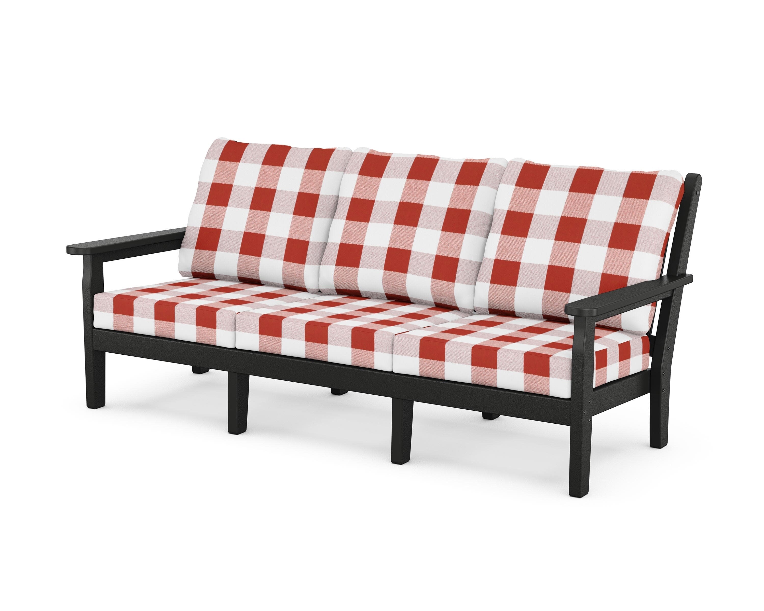 Chippendale Deep Seating Sofa in Black / Buffalo Plaid Crimson