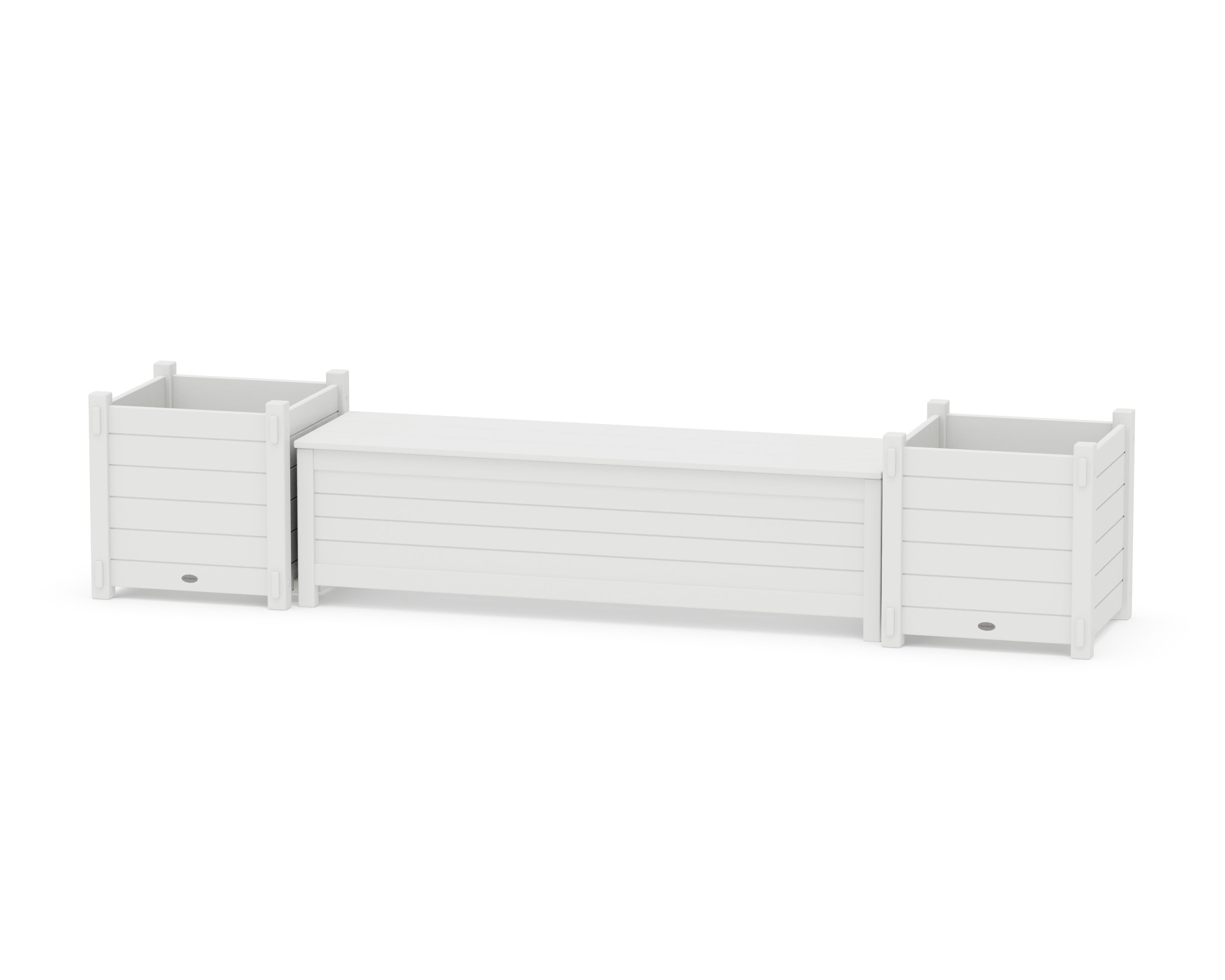 60" Nautical Straight Planter Storage Bench Set- Large in White