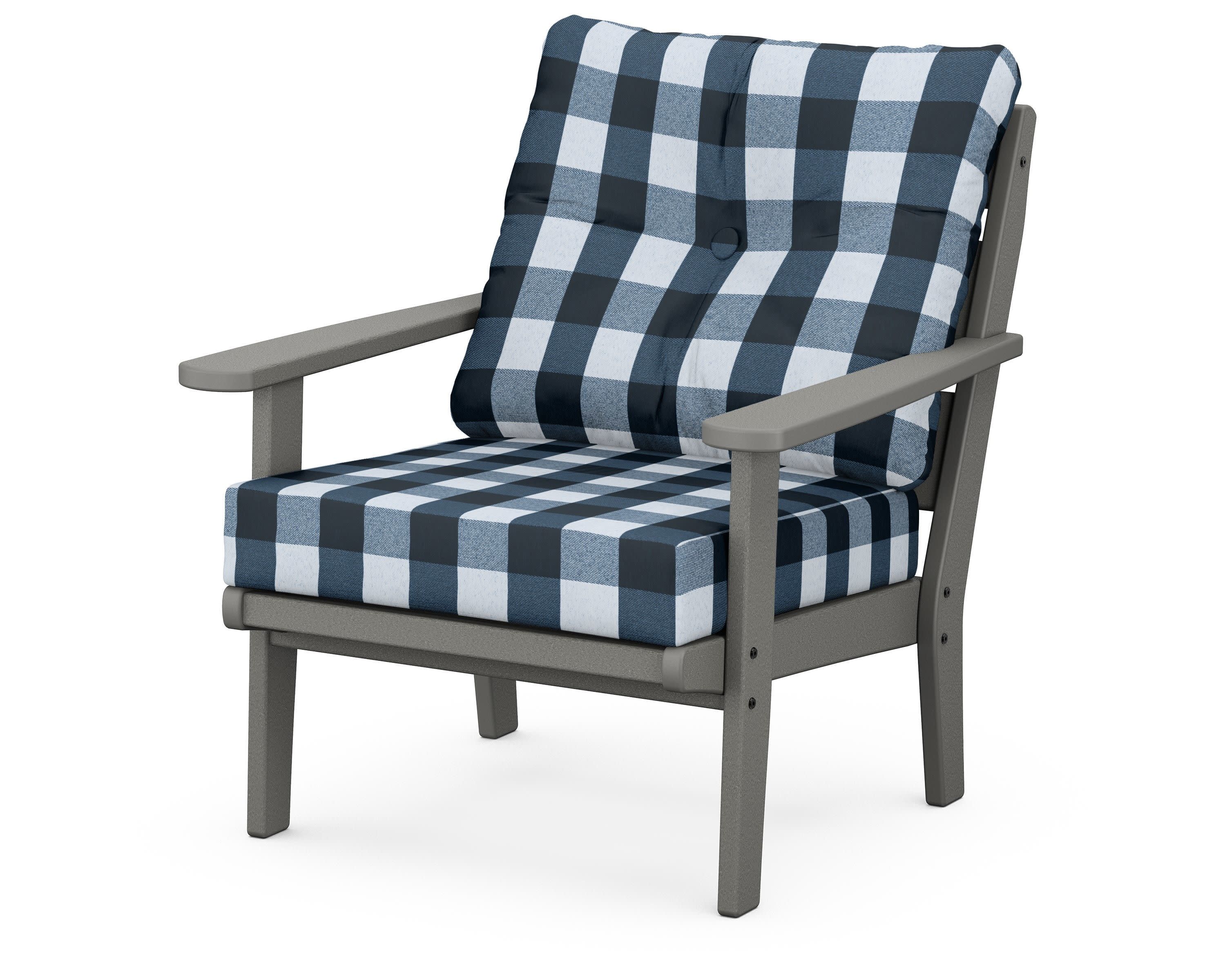 Lakeside Deep Seating Chair in Slate Grey / Buffalo Plaid Marine Indigo