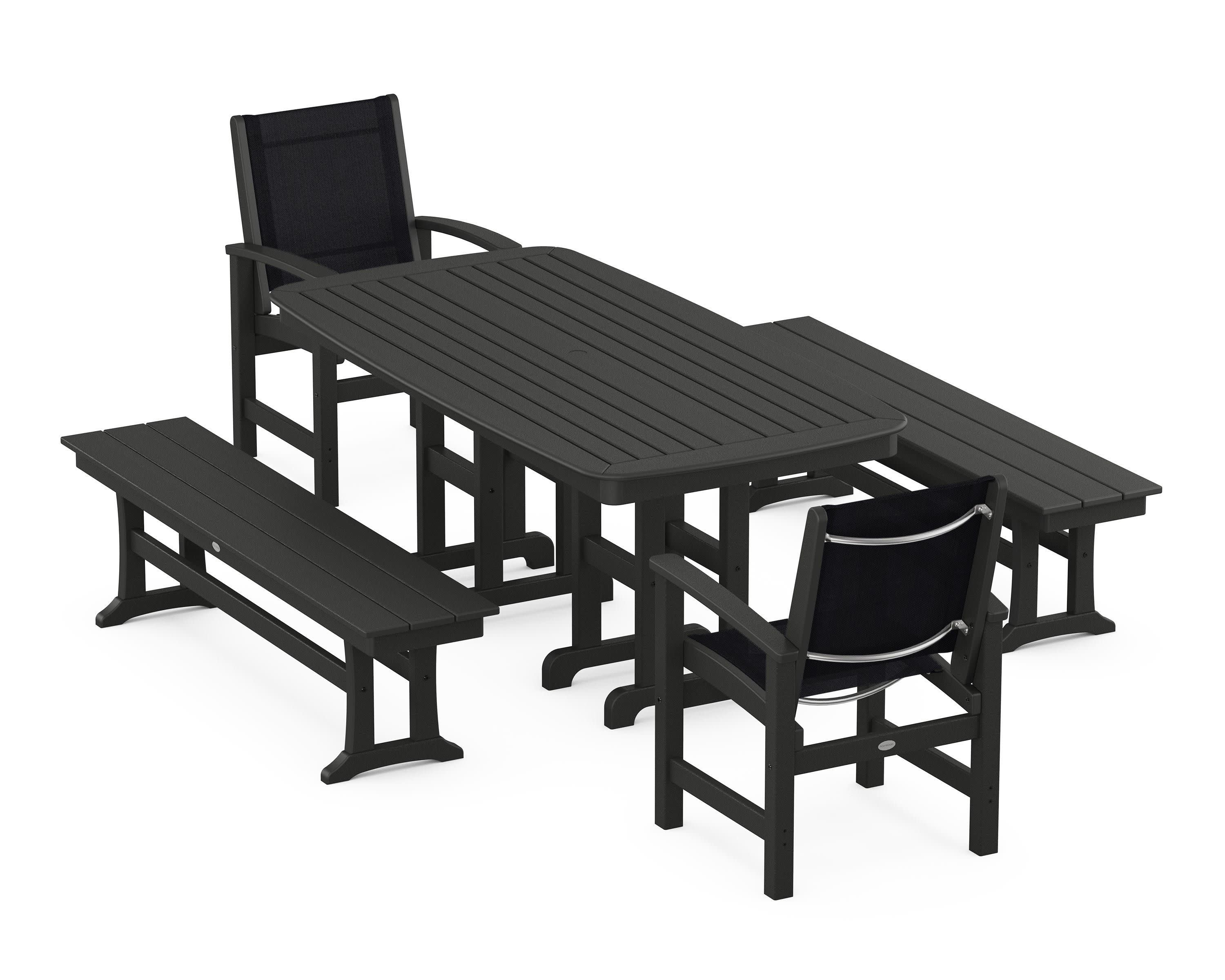 Coastal 5-Piece Dining Set in Black / Black Sling