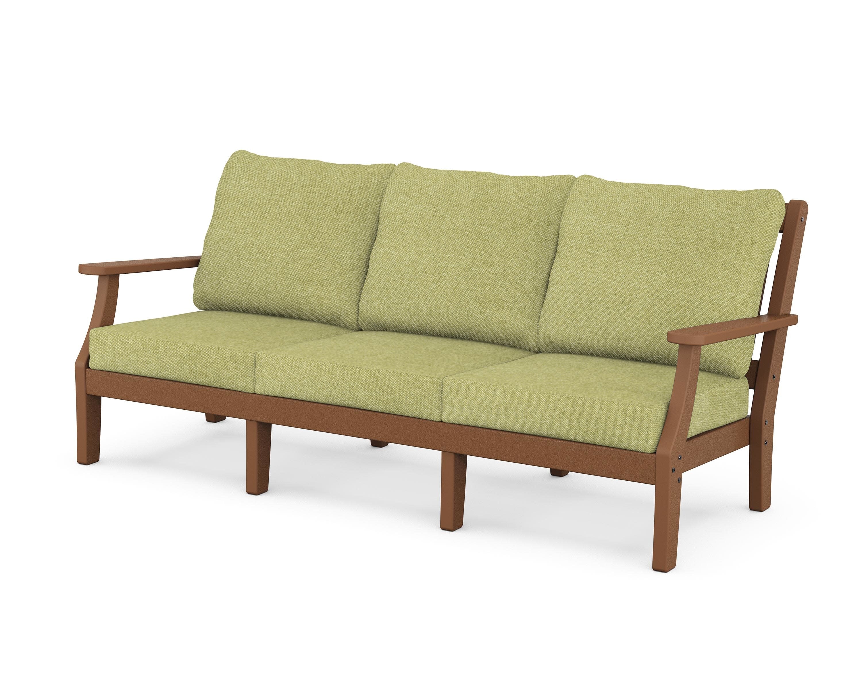 Chinoiserie Deep Seating Sofa in Teak / Chartreuse Boucle