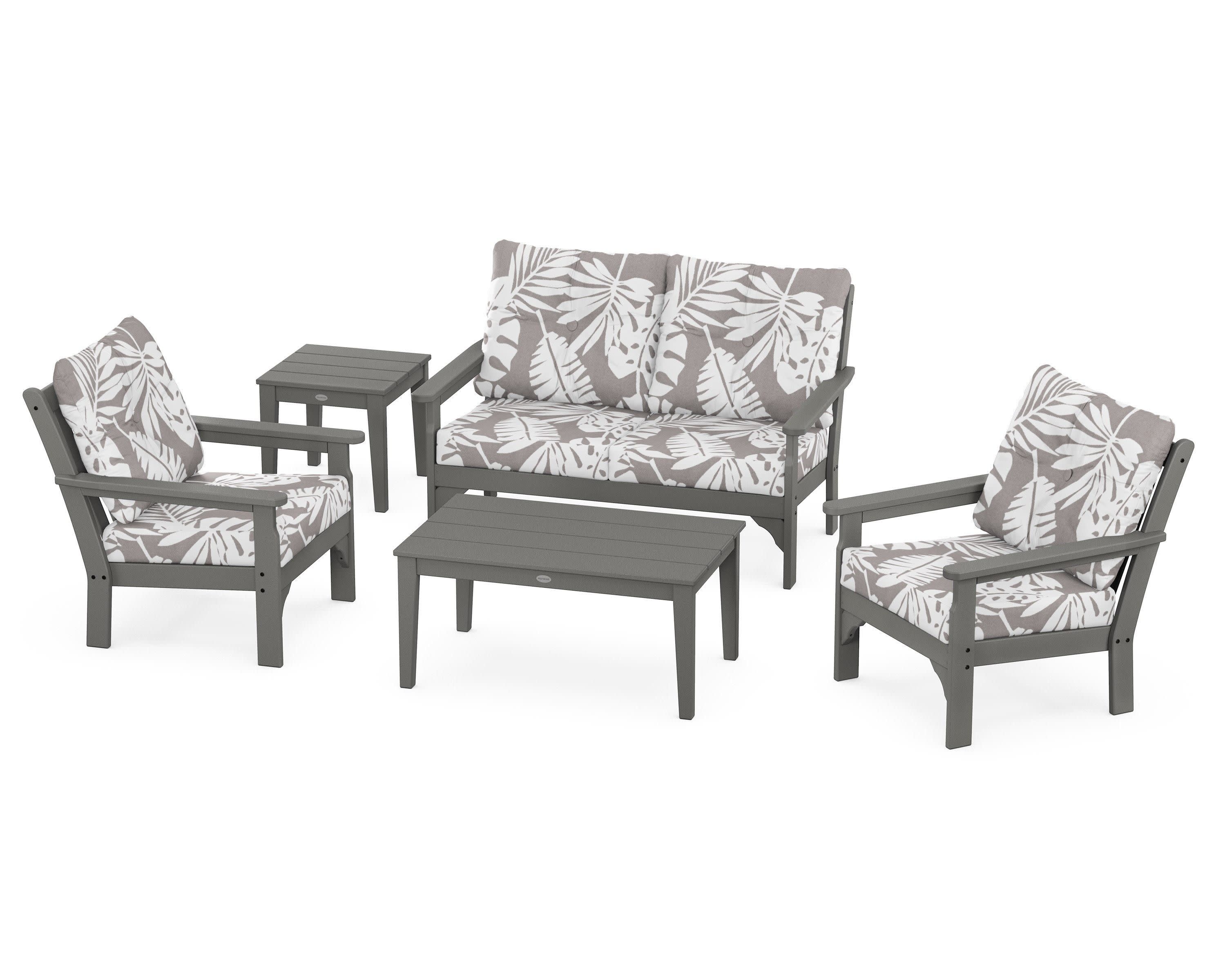 Vineyard 5-Piece Deep Seating Set in Slate Grey / Leaf Grey Mist