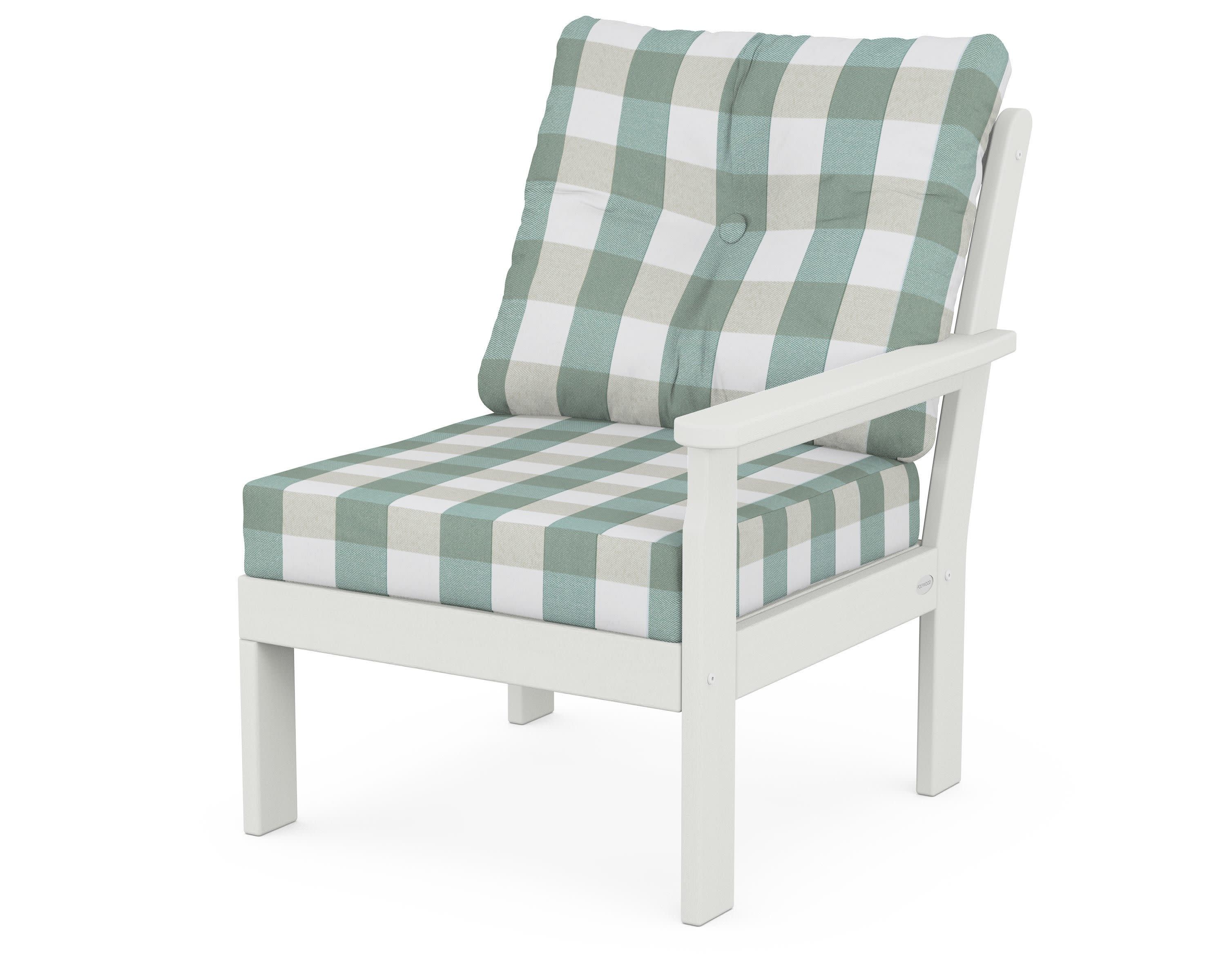 Vineyard Modular Right Arm Chair in Vintage White / Buffalo Plaid Glacier Spa