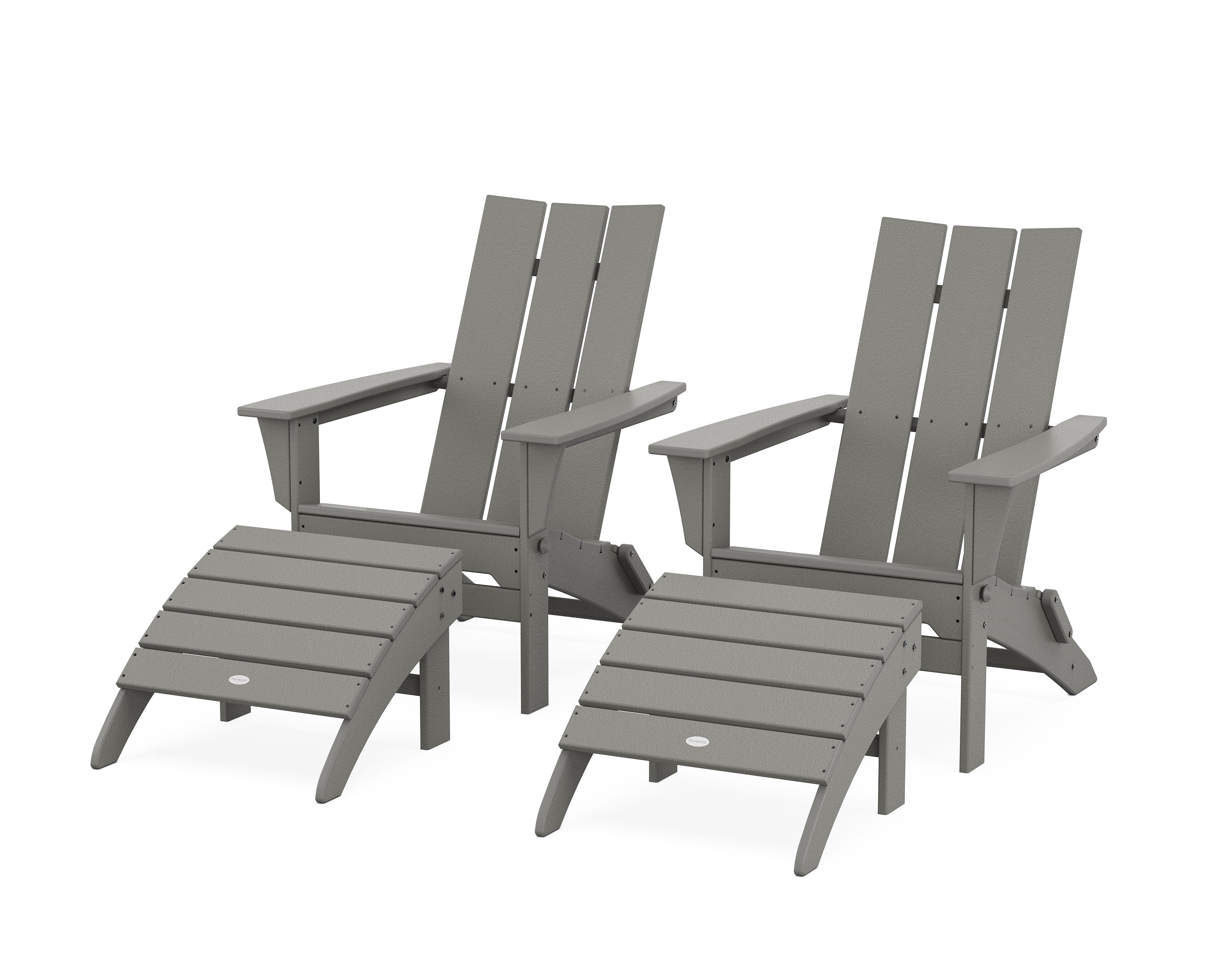 Modern Folding Adirondack Chair 4-Piece Set with Ottomans in Slate Grey