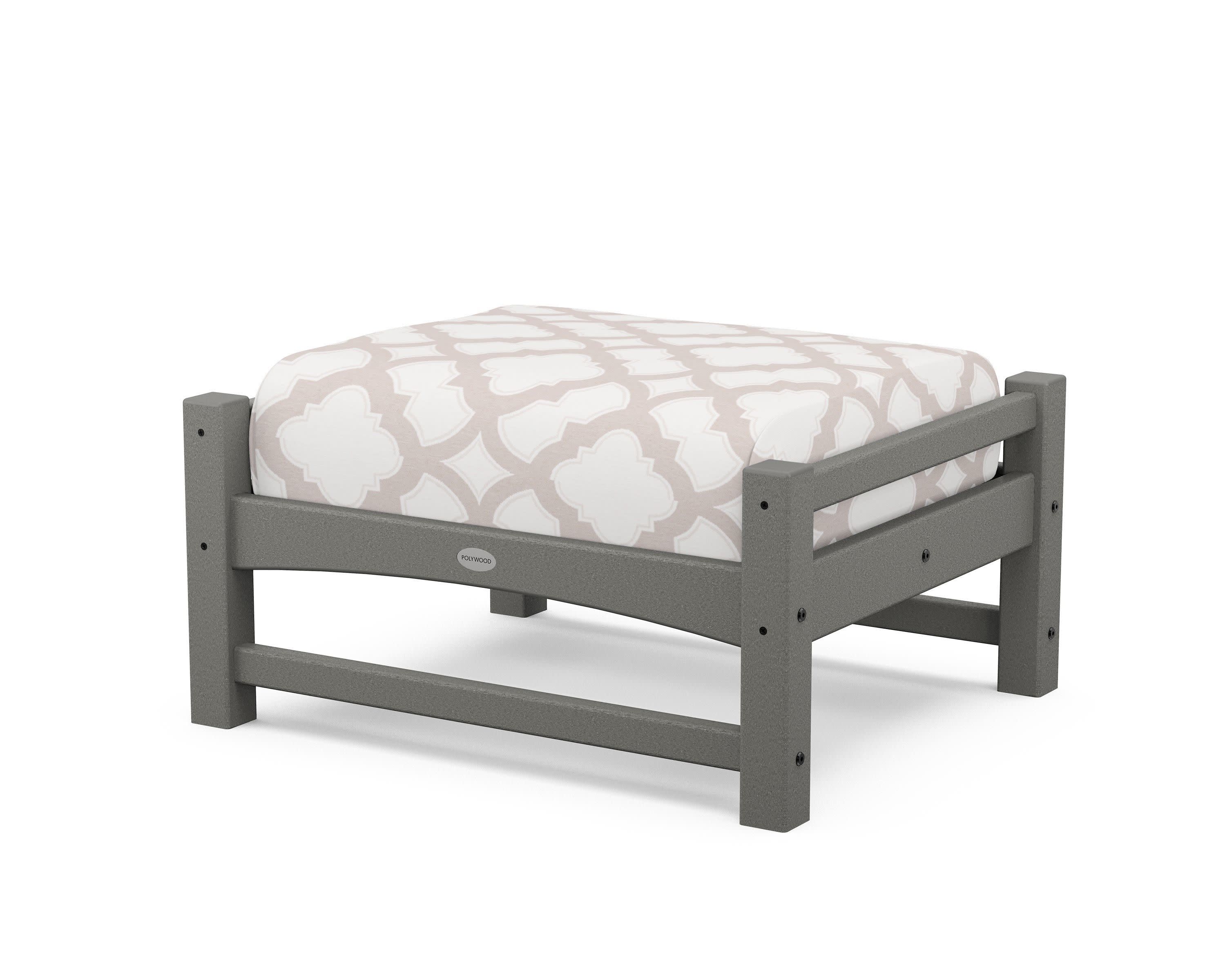 Club Ottoman in Slate Grey / Trellis Dune Burlap