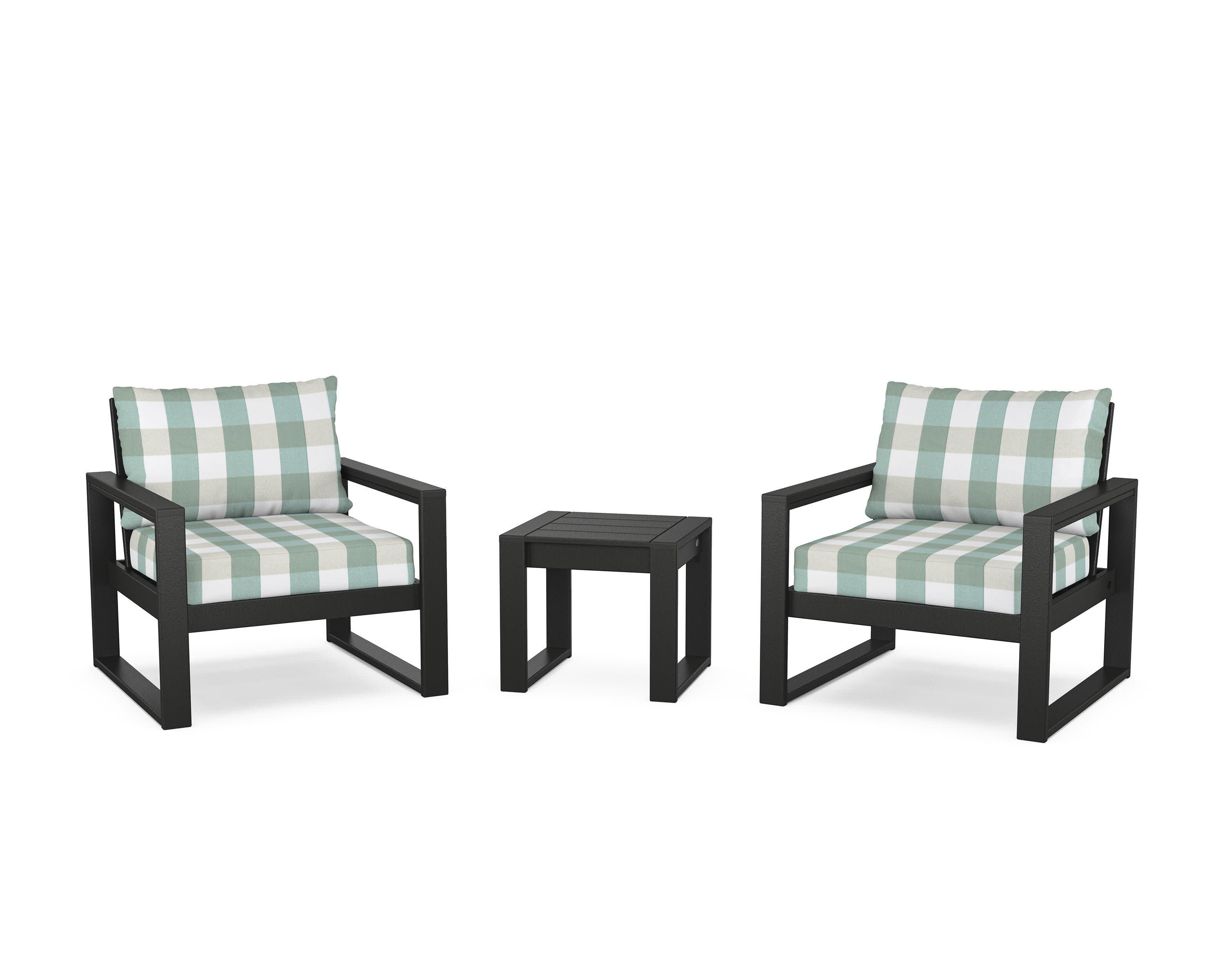 EDGE Sectional 3-Piece Deep Seating Set in Black / Buffalo Plaid Glacier Spa