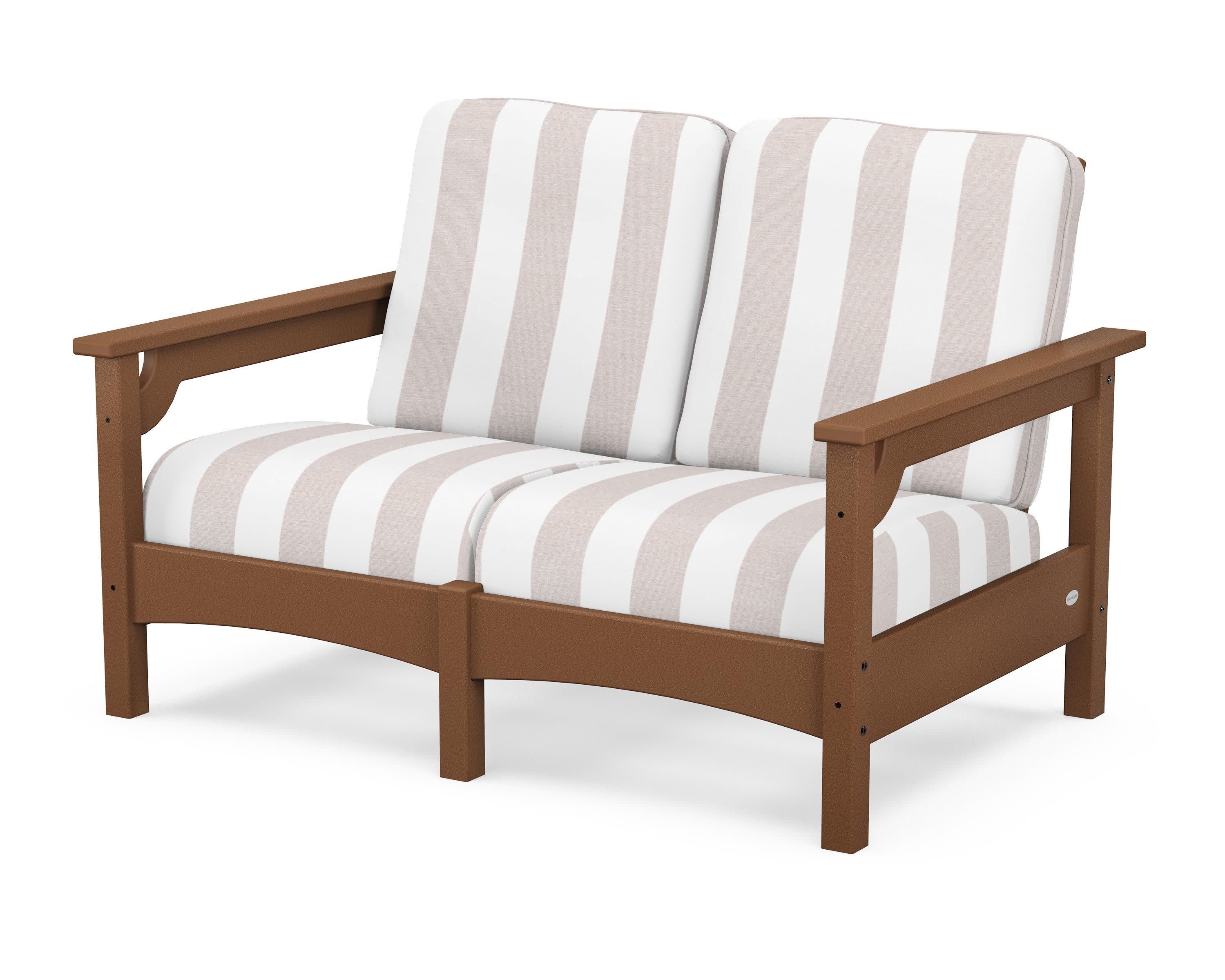 Club Loveseat in Teak / Cabana Stripe Dune Burlap