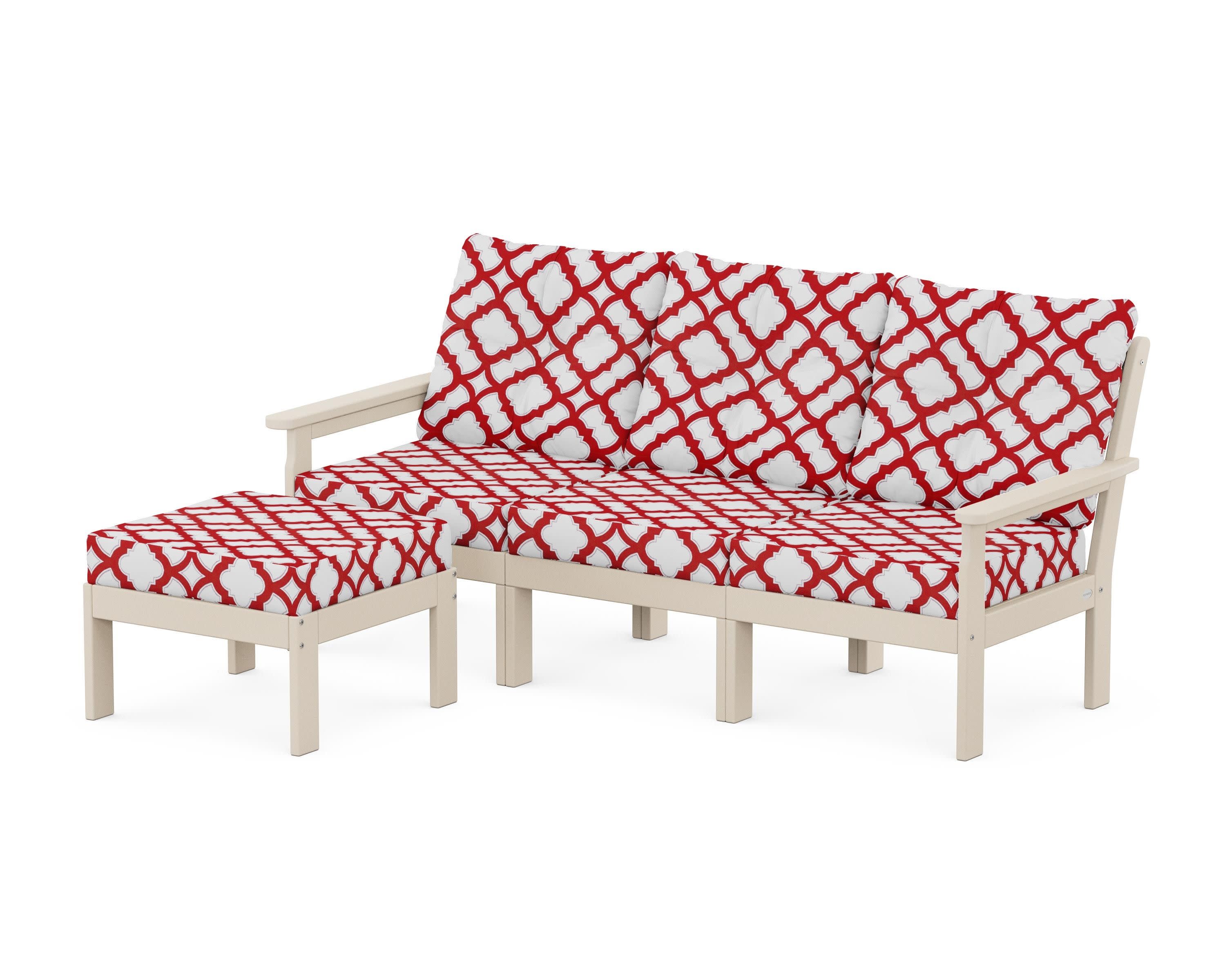 Vineyard 4-Piece Sectional with Ottoman in Sand / Trellis Crimson