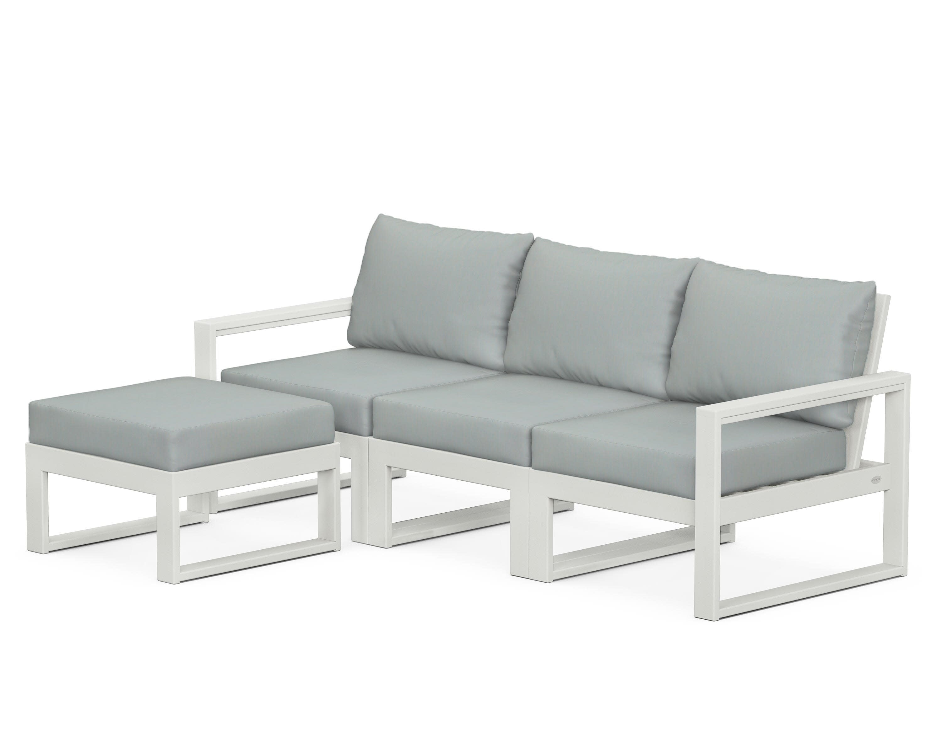 EDGE 4-Piece Modular Deep Seating Set with Ottoman in Vintage White / Spa