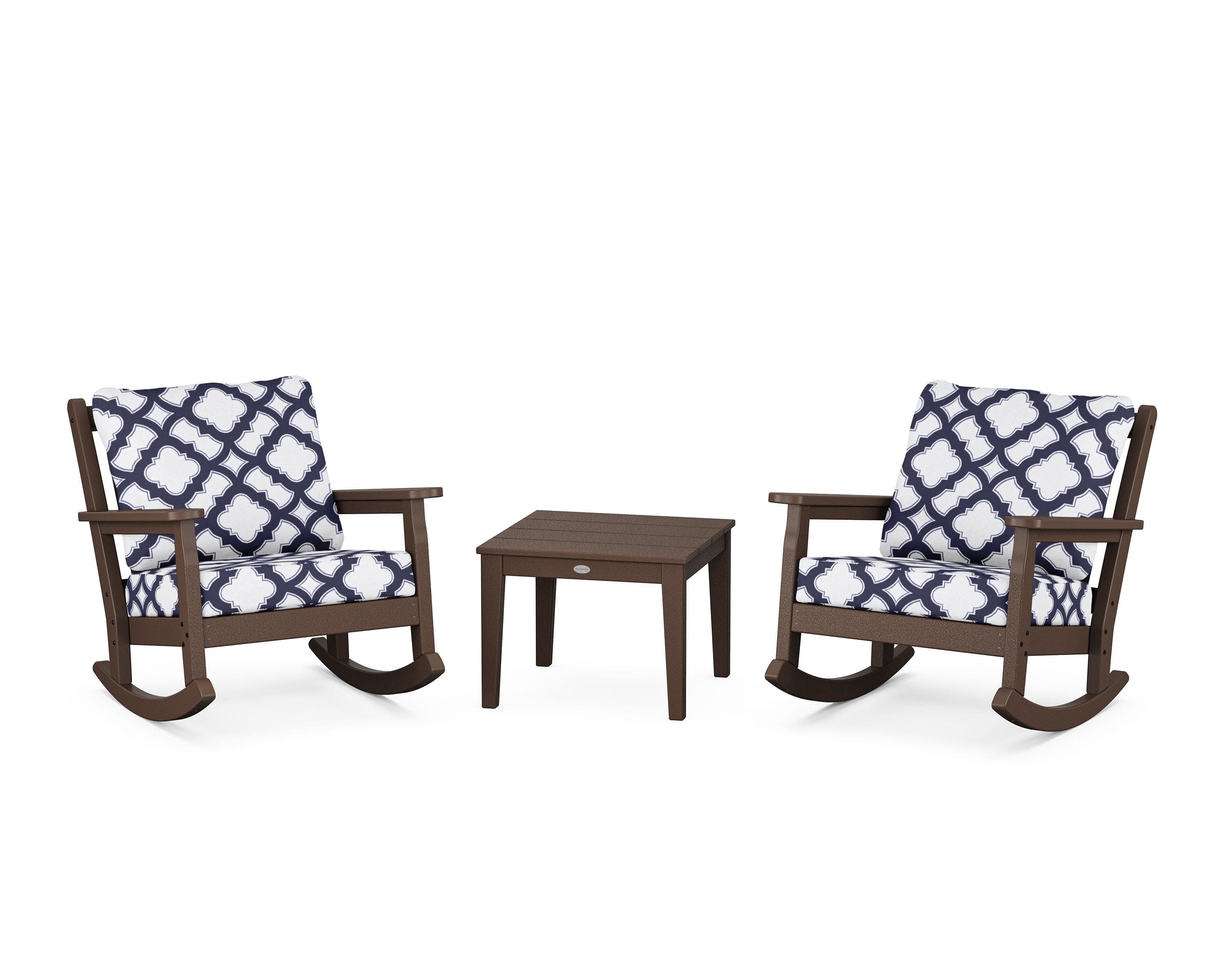 Chippendale 3-Piece Deep Seating Rocker Set in Mahogany / Trellis Navy